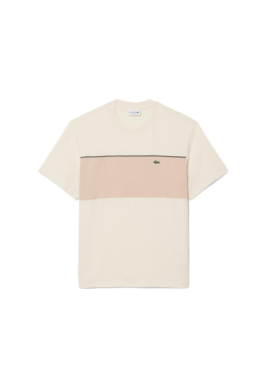 T-shirt girocollo beige color block cotone Lacoste P26 TH0896 3RR3RR LACOSTE 