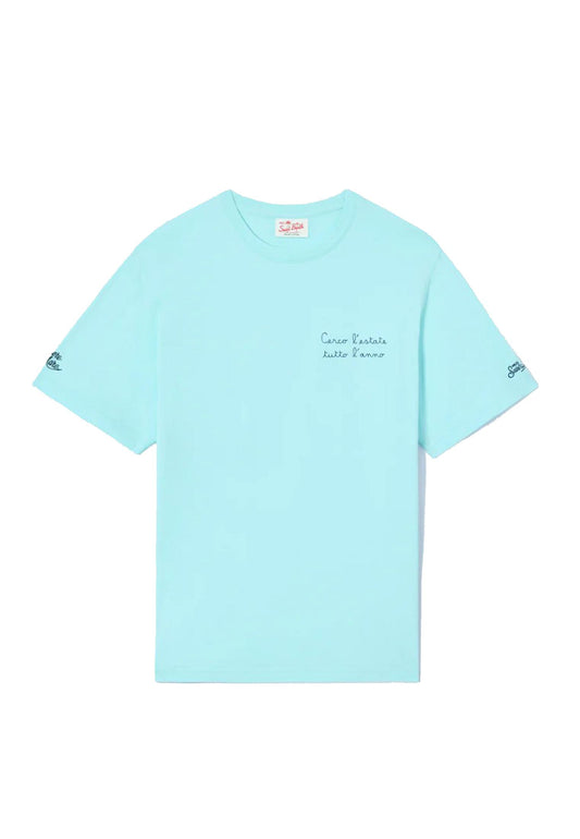 T-shirt girocollo turchese cotone Cerco L'estate Portofino MC2 Saint Barth P26 POT0001 04533L04533L MC2 