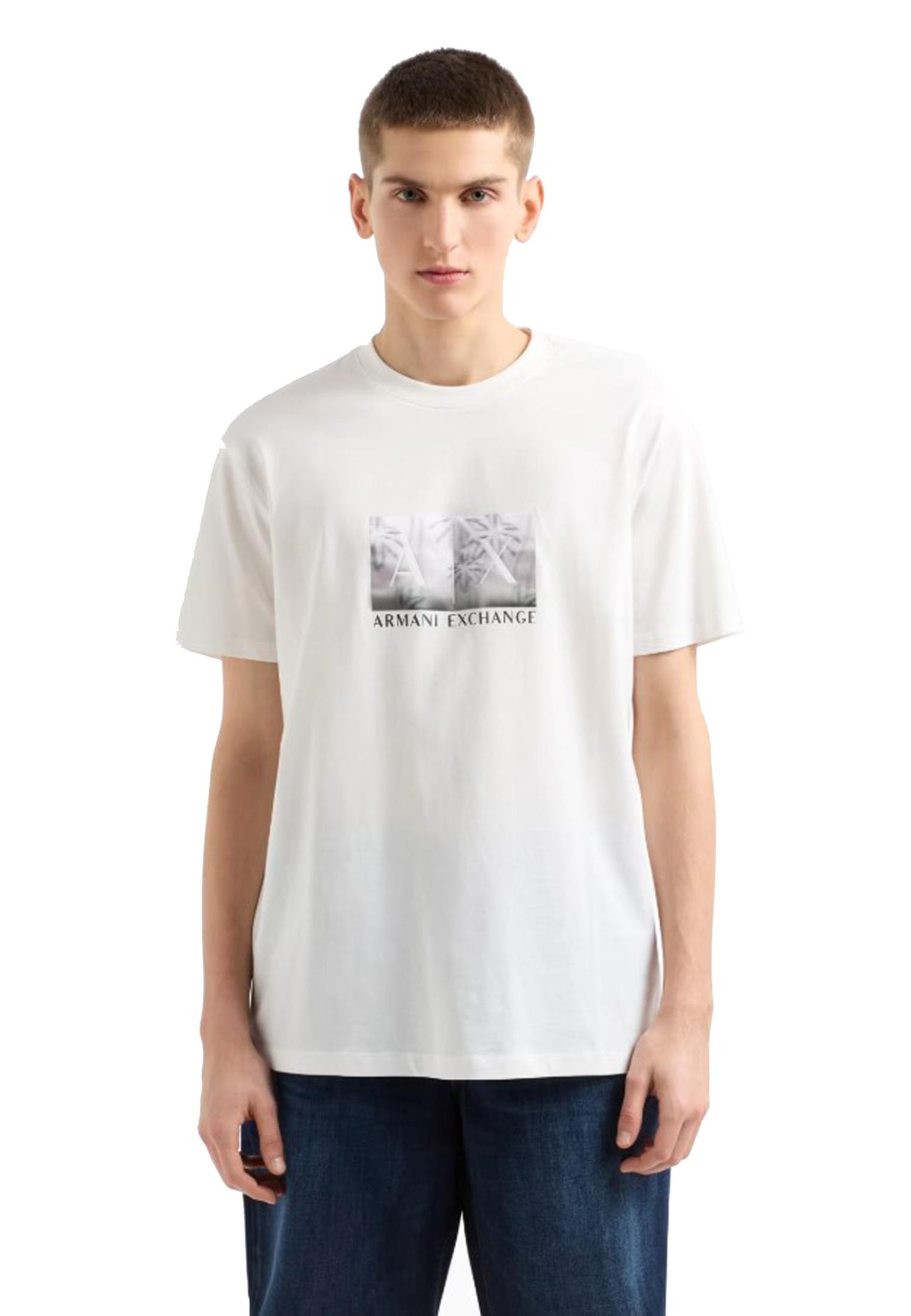 T-shirt girocollo cotone bianca stampa palme Armani Exchange P25