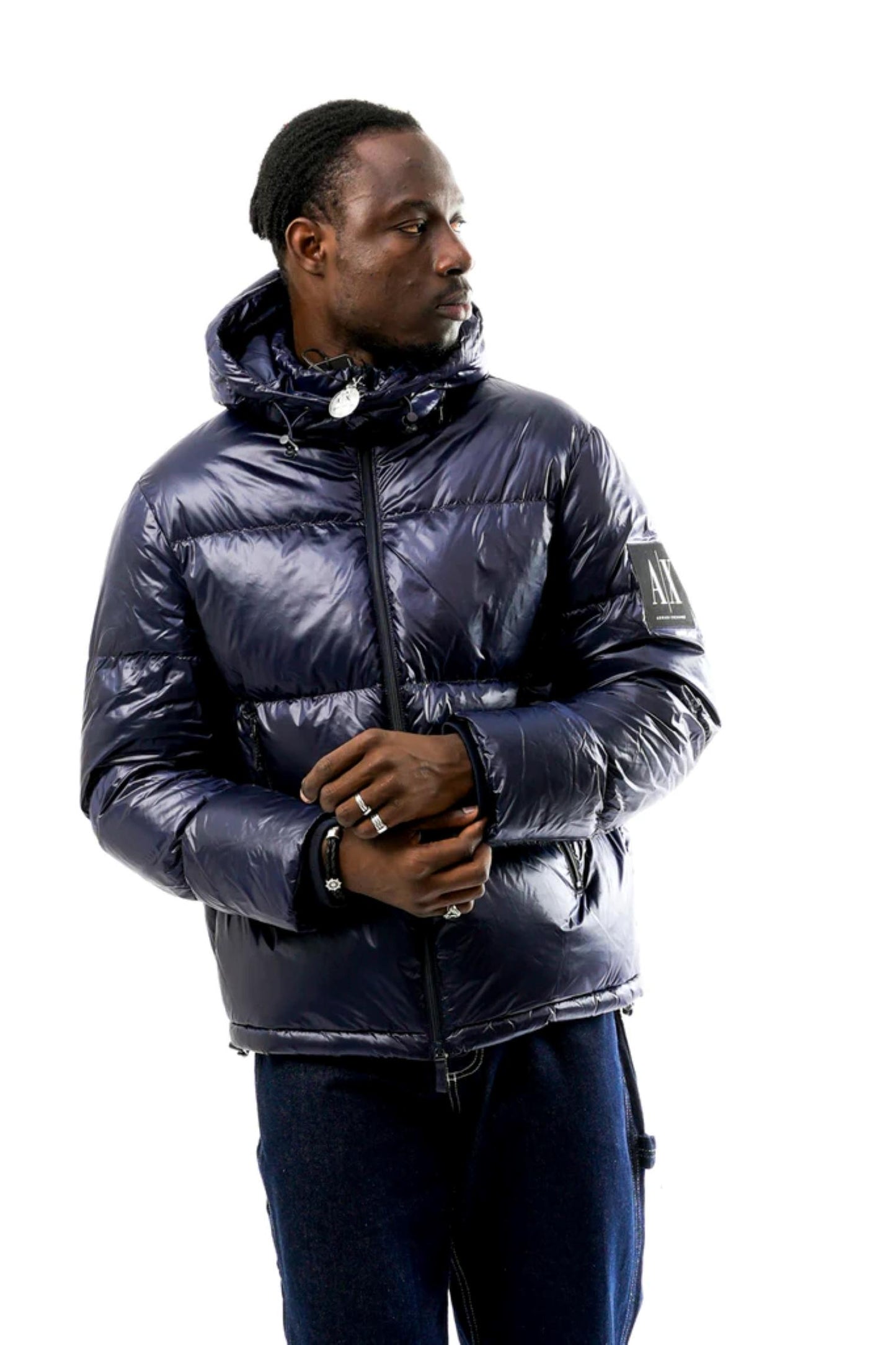 Piumino full zip con cappuccio blu scuro Armani Exchange A24