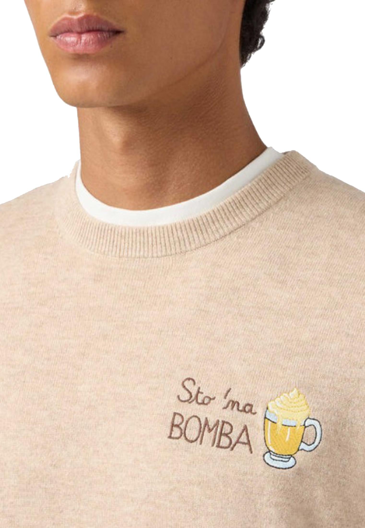 Maglione girocollo beige misto lana cashmere Heron Sto na Bomba MC2 Saint Barth A25 HER0024 03499I03499I MC2 