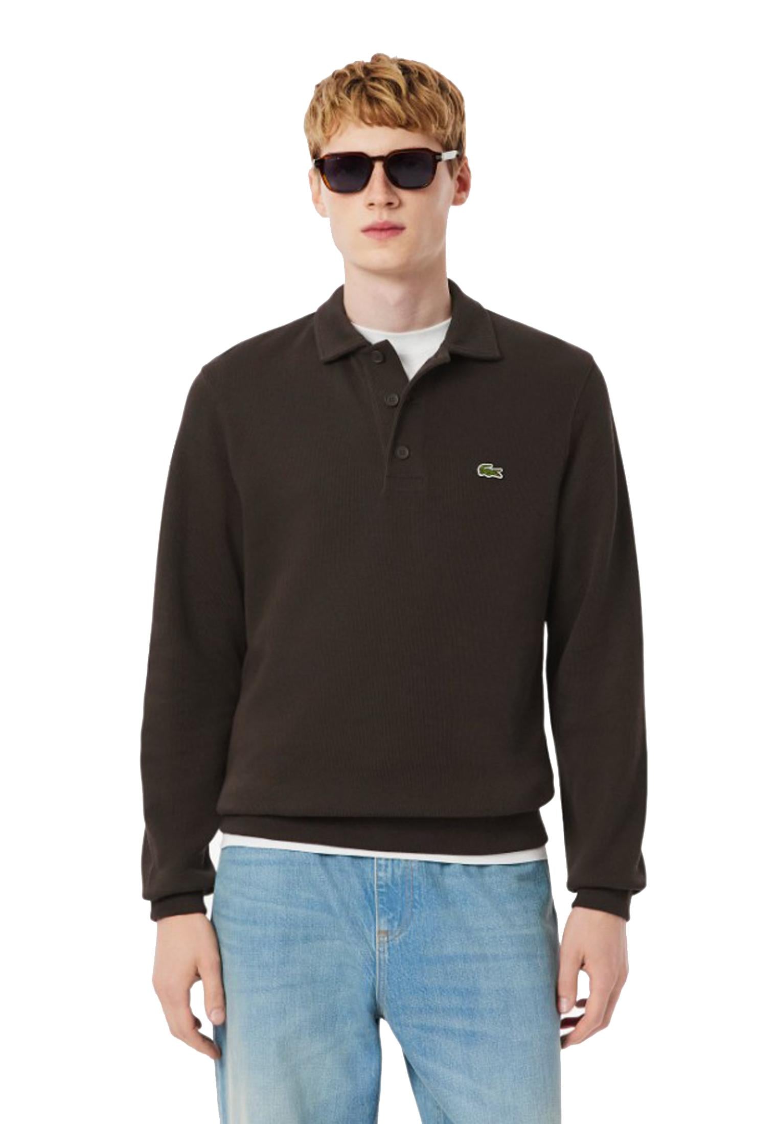 Felpa con collo a polo marrone cotone Lacoste A25 SH5781 SKBSKB LACOSTE 