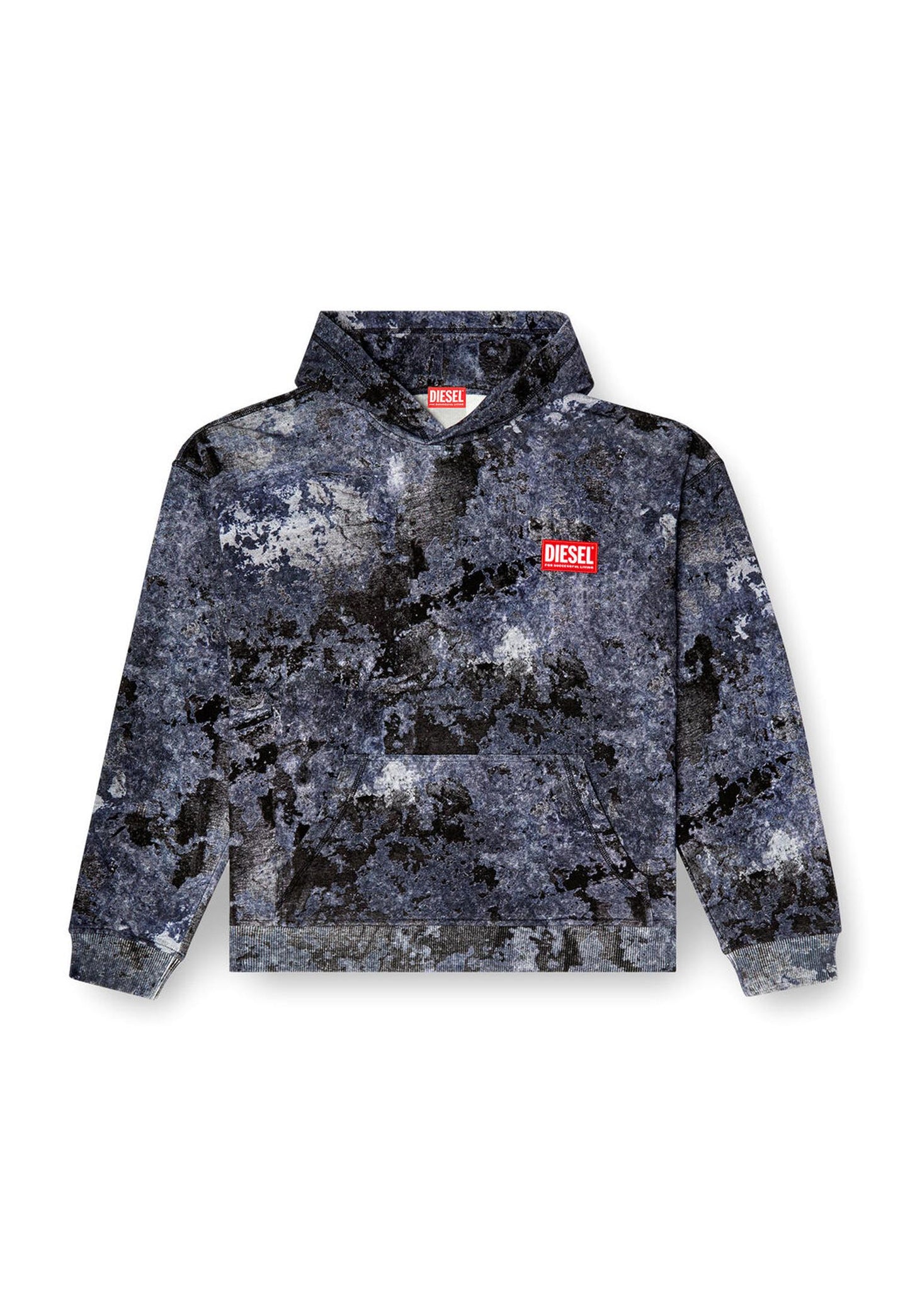 Felpa con cappuccio effetto marmorizzato blu S-Boxt-Hood-R8 Diesel P25