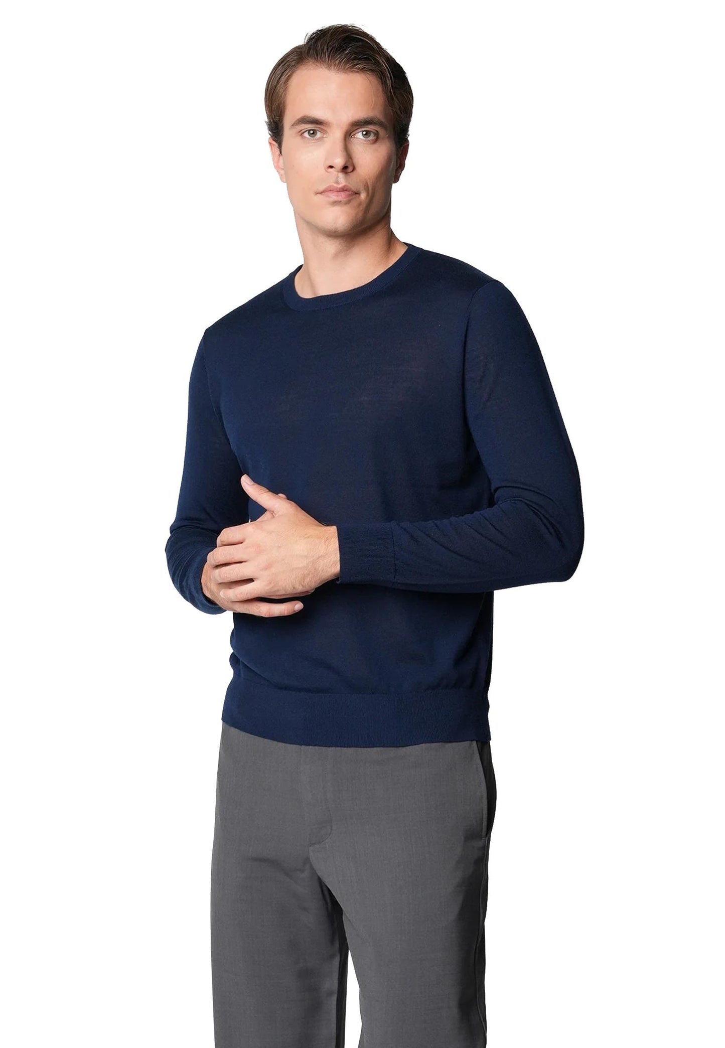 Maglione girocollo blu scuro lana merino extrafine 18 Bellwood A25 0325M9001 000015000015 BELLWOOD 