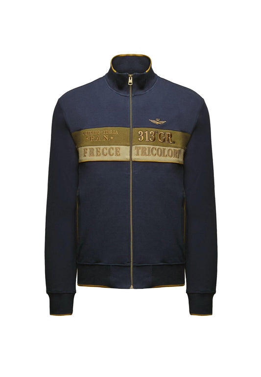 Felpa full zip blu e beige color-block Aeronautica Militare A25 252FE2066UP00350 9468794687 AERONAUTICA MILITARE 