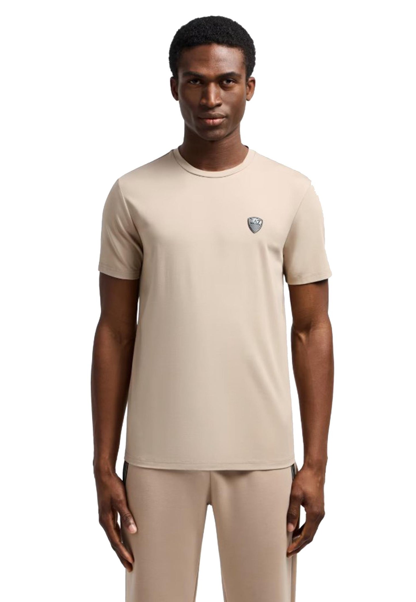 T-shirt girocollo beige misto viscosa logo scudetto EA7 Armani P25 8NPT16 PJRGZ U6155U6155 EA7 