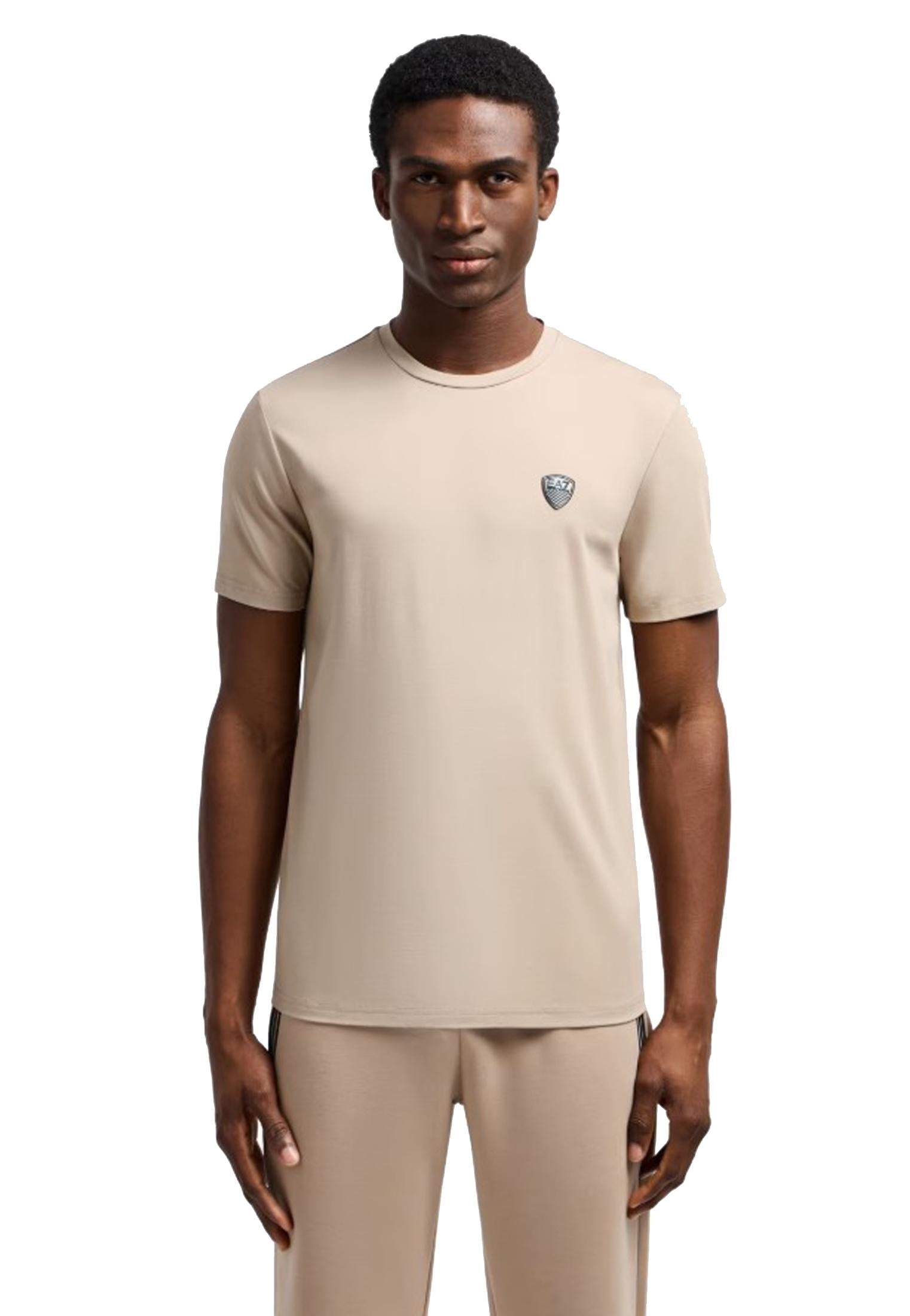 T-shirt girocollo beige misto viscosa logo scudetto EA7 Armani P25 8NPT16 PJRGZ U6155U6155 EA7 