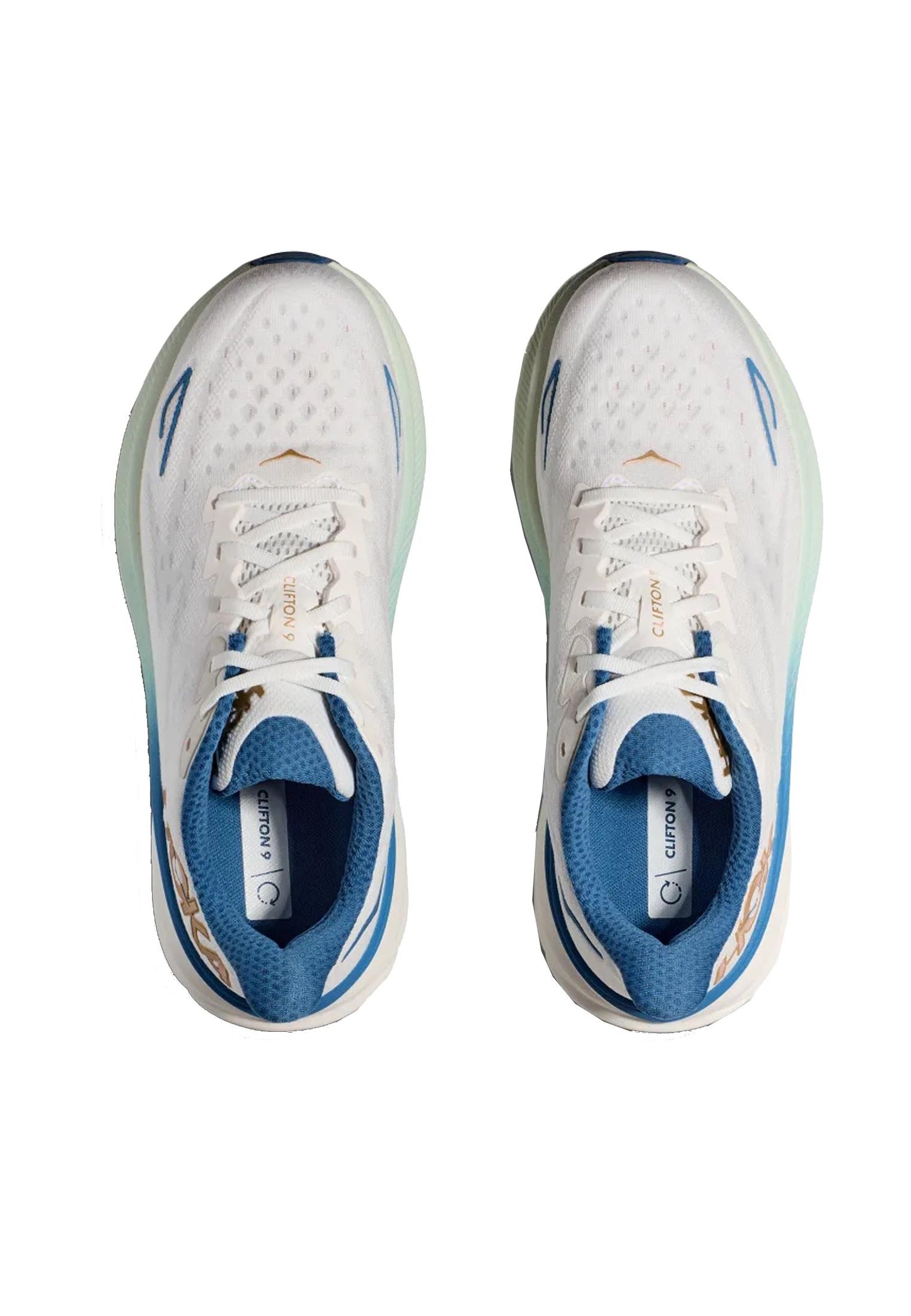 Scarpe sneakers da corsa uomo bianche e blu Clifton 9 Hoka A24