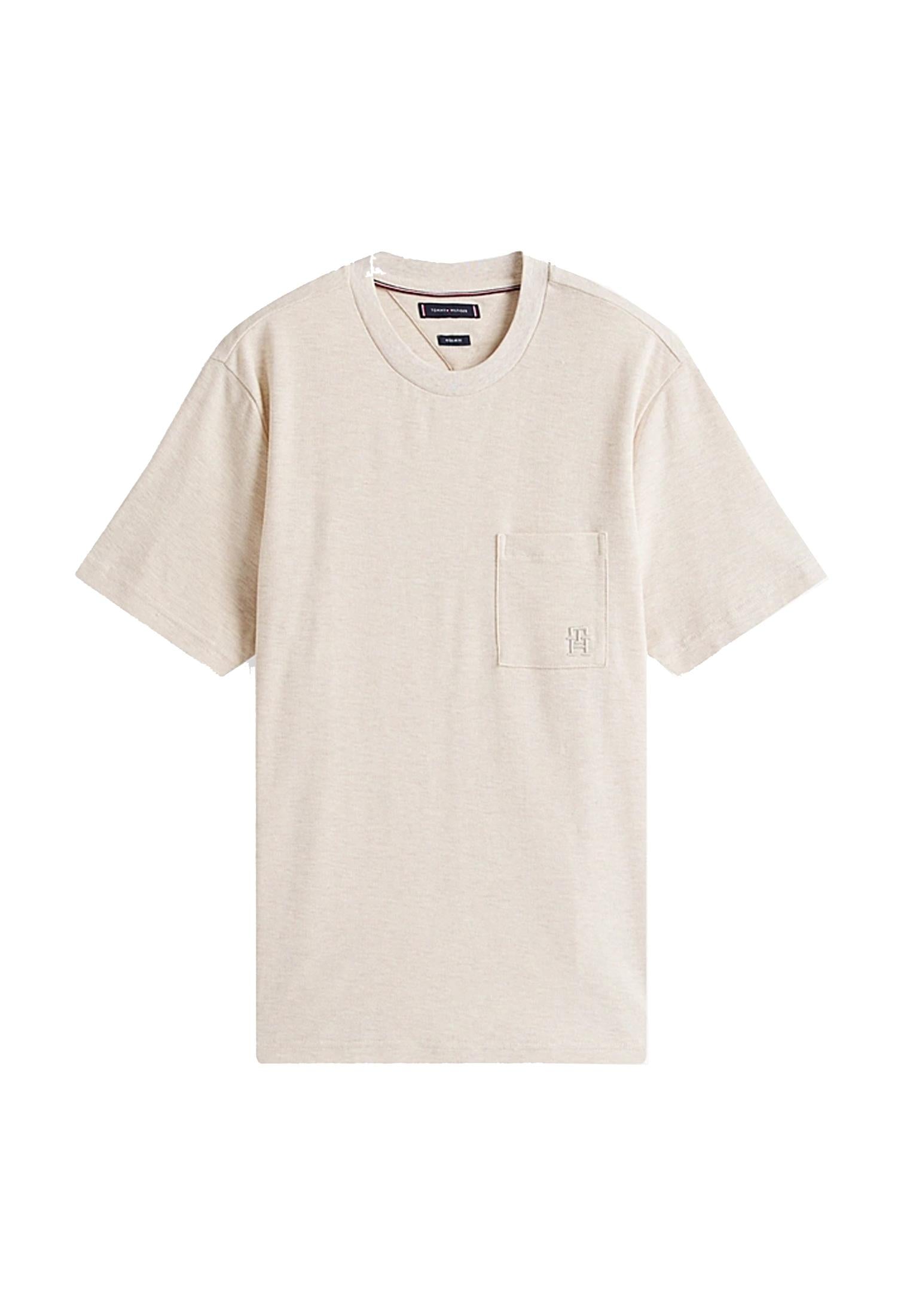 T-shirt girocollo cotone beige con taschino monogramma Tommy Hilfiger A25 MW0MW39365HGF HGFHGF TOMMY HILFIGER 