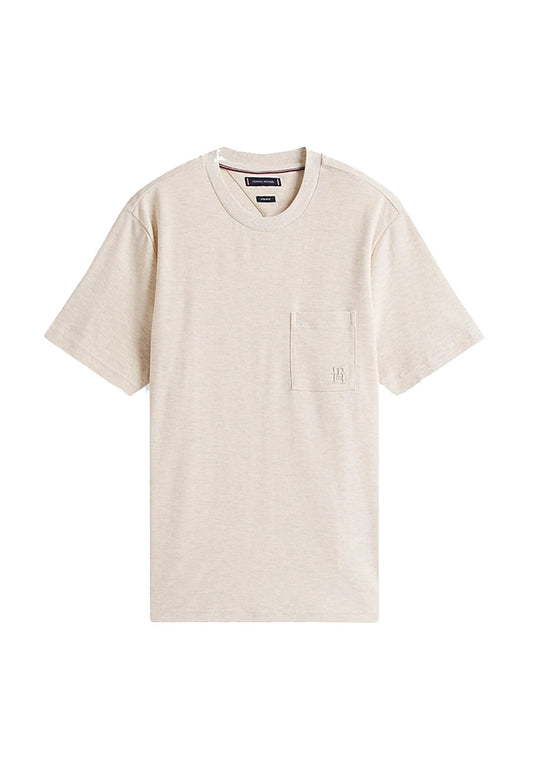 T-shirt girocollo cotone beige con taschino monogramma Tommy Hilfiger A25 MW0MW39365HGF HGFHGF TOMMY HILFIGER 