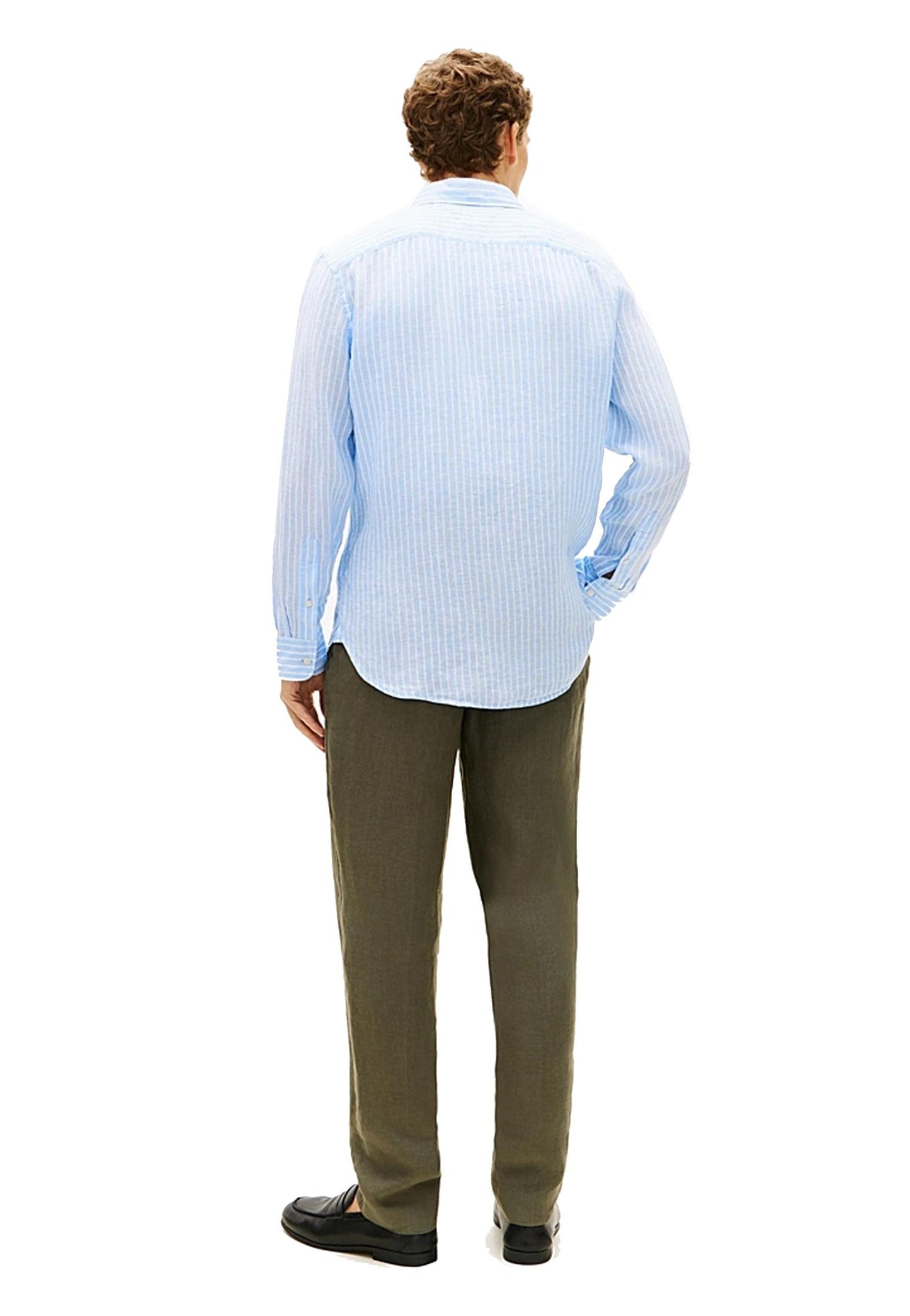 Camicia azzurra regular fit puro lino a righe Tommy Hilfiger P26 MW0MW424000A5 0A50A5 TOMMY HILFIGER 