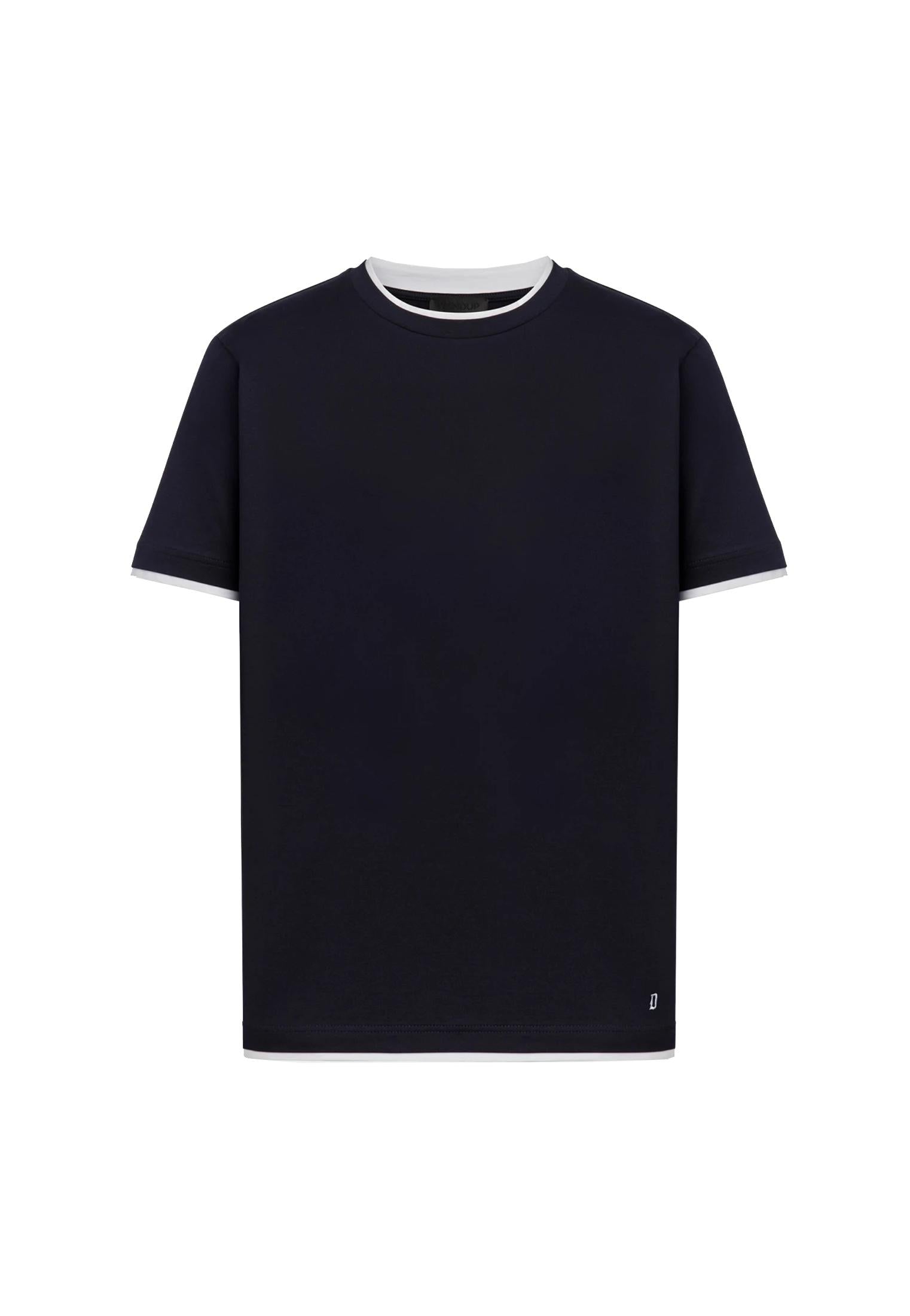 T-shirt girocollo cotone blu regular fit bordo bianco Dondup P26 US366 JF0271U XXX890 DONDUP 