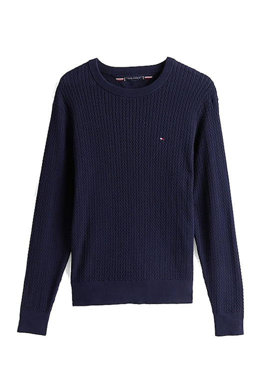 Maglia pullover girocollo cotone blu spina di pesce Tommy Hilfiger P25