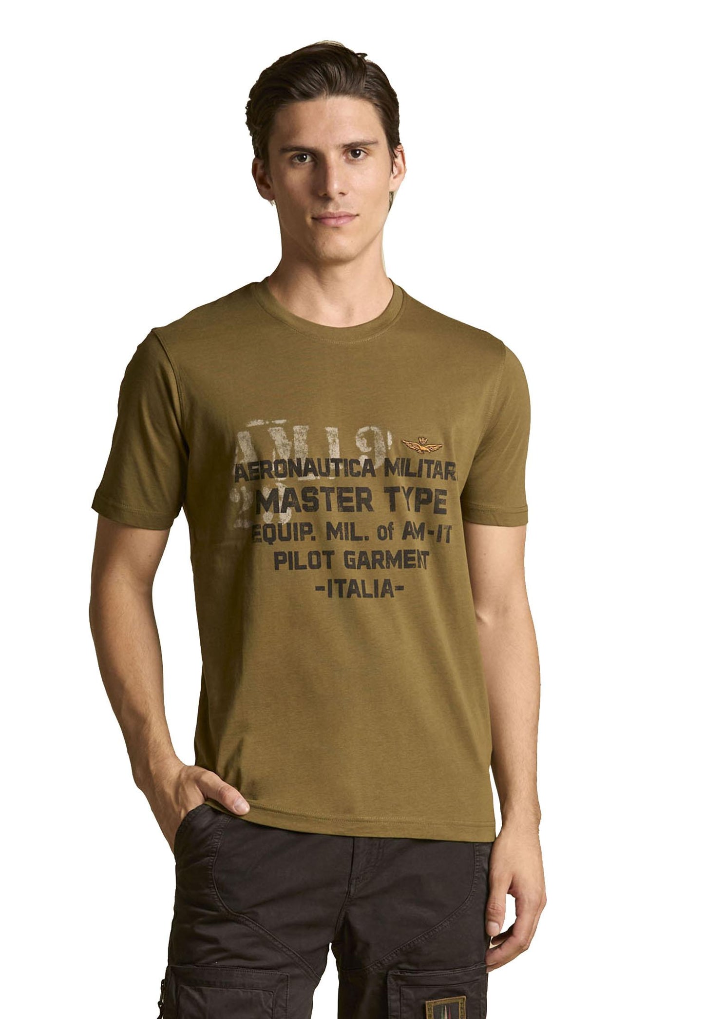 T-shirt girocollo stampata verde oliva Aeronautica Militare A25 252TS2479UJ00641 0719807198 AERONAUTICA MILITARE 