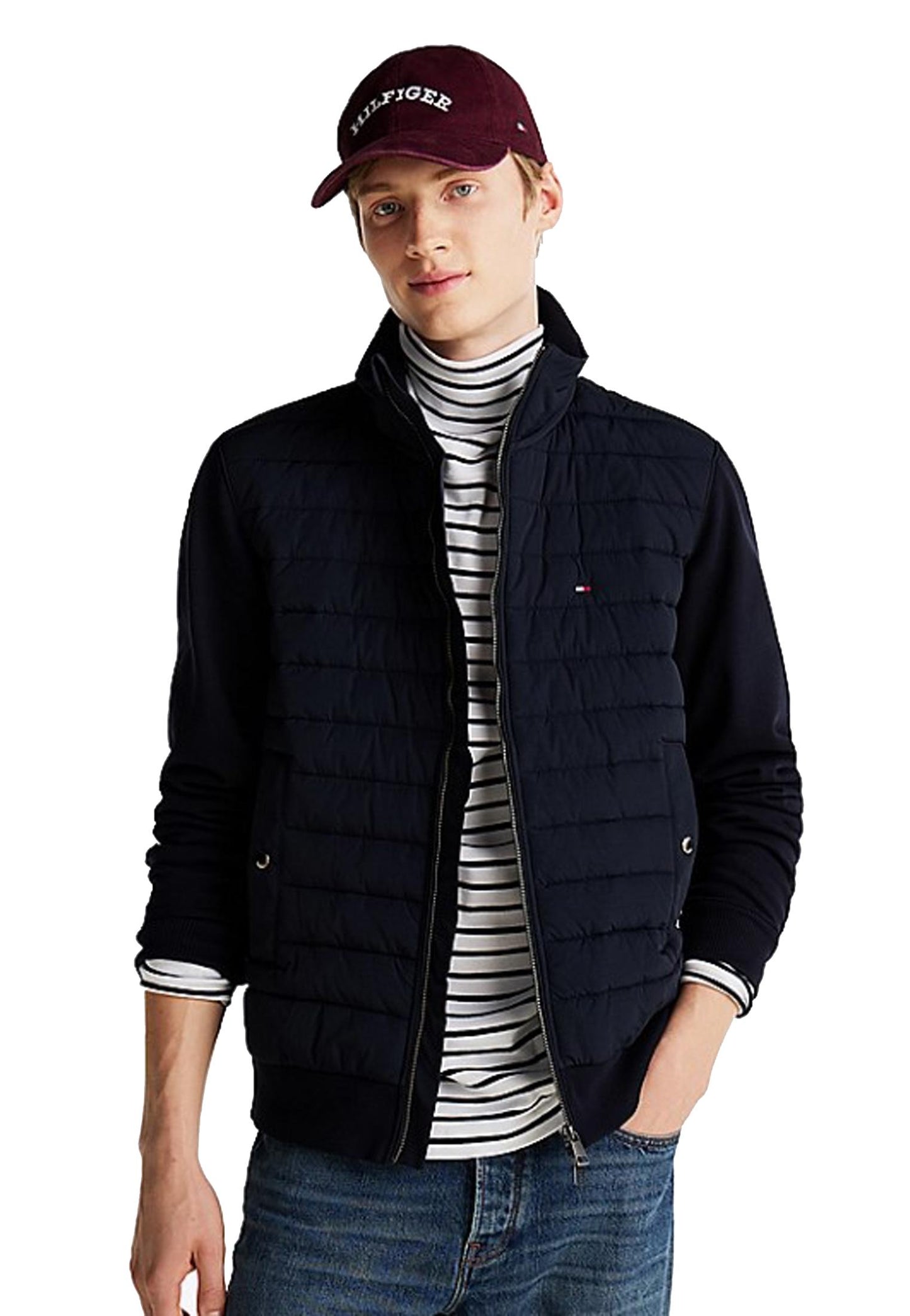 Felpa trapuntata con zip blu navy Tommy Hilfiger P25