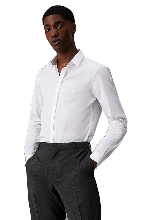 Camicia elasticizzata in Popeline extra slim bianco Calvin Klein P25