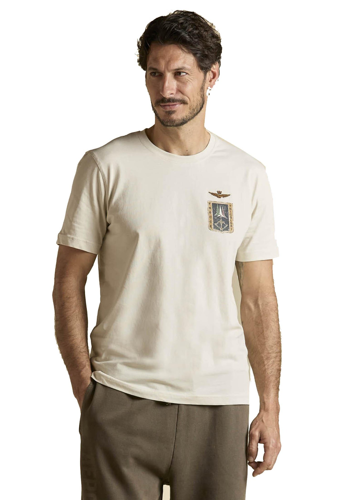 T-shirt bianca girocollo cotone stemma 313 Frecce Aeronautica Militare P26 261TS2534UJ00641 7307873078 AERONAUTICA MILITARE 