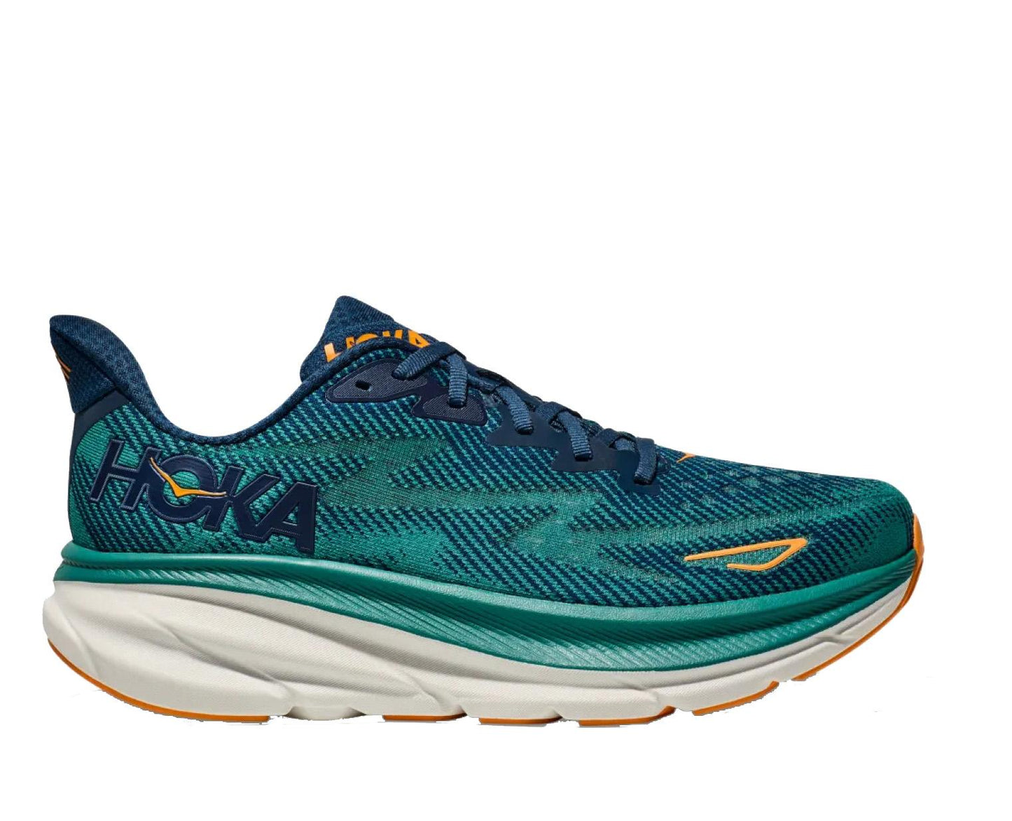 Scarpe sneakers da corsa uomo verde acqua/bianche/arancioni Clifton 9 Hoka A24