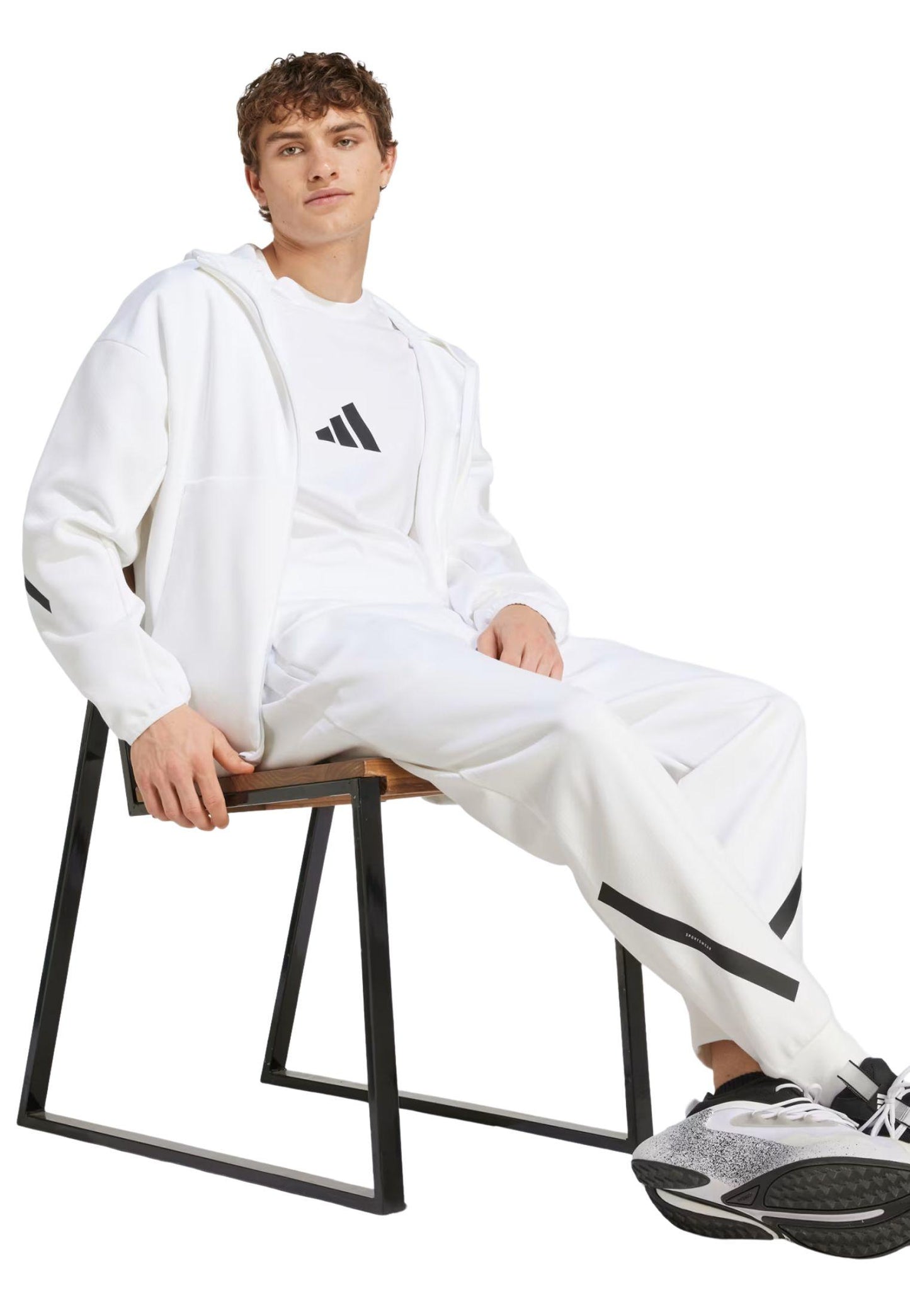 Felpa full zip bianco con cappuccio Track Adidas P25