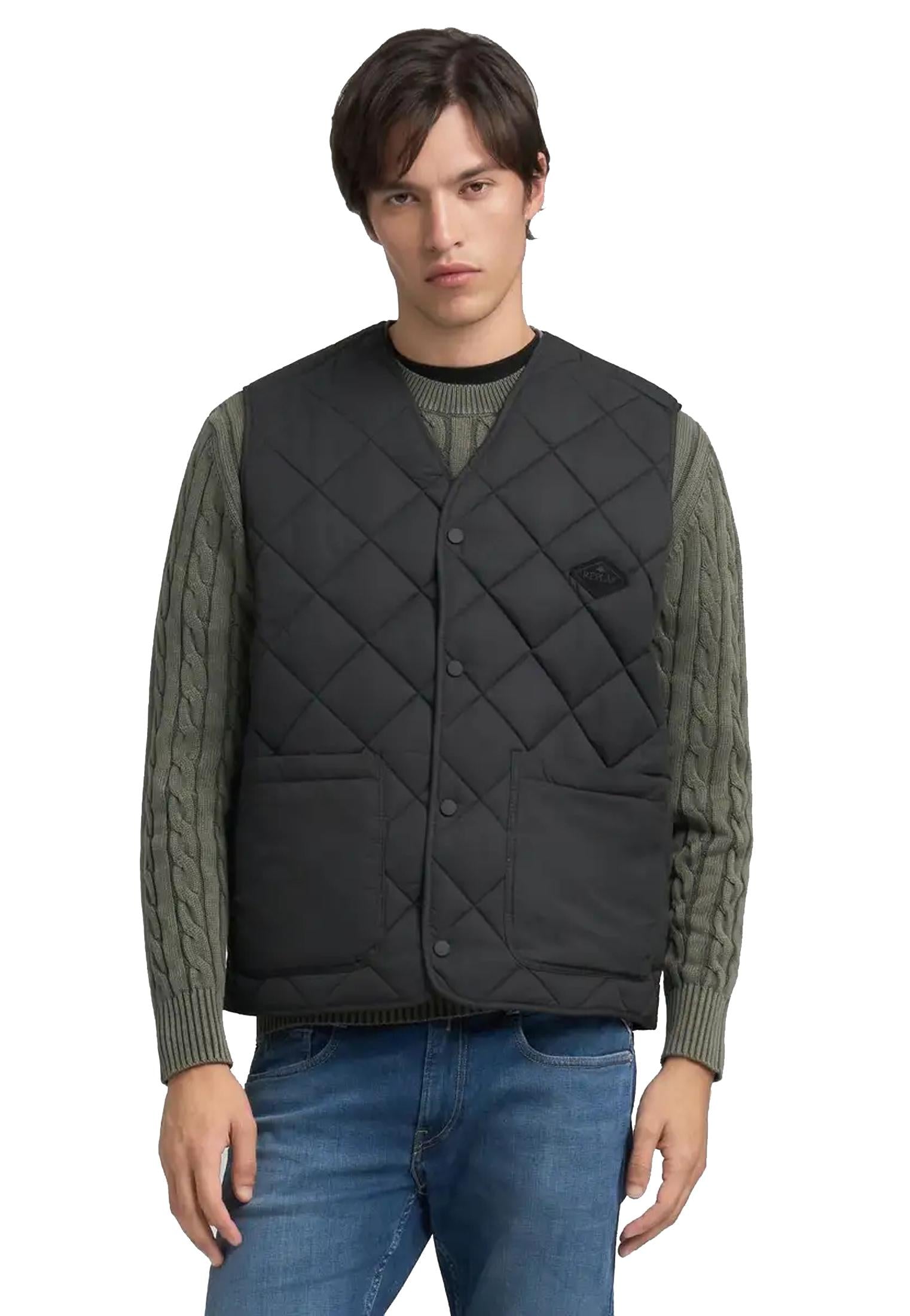 Gilet smanicato imbottito trapuntato nero regular fit Replay A25 M8474 .000.85312 098098 REPLAY 