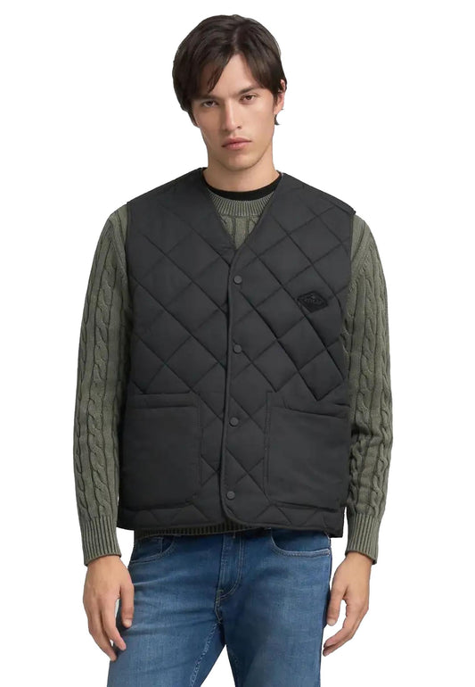Gilet smanicato imbottito trapuntato nero regular fit Replay A25 M8474 .000.85312 098098 REPLAY 