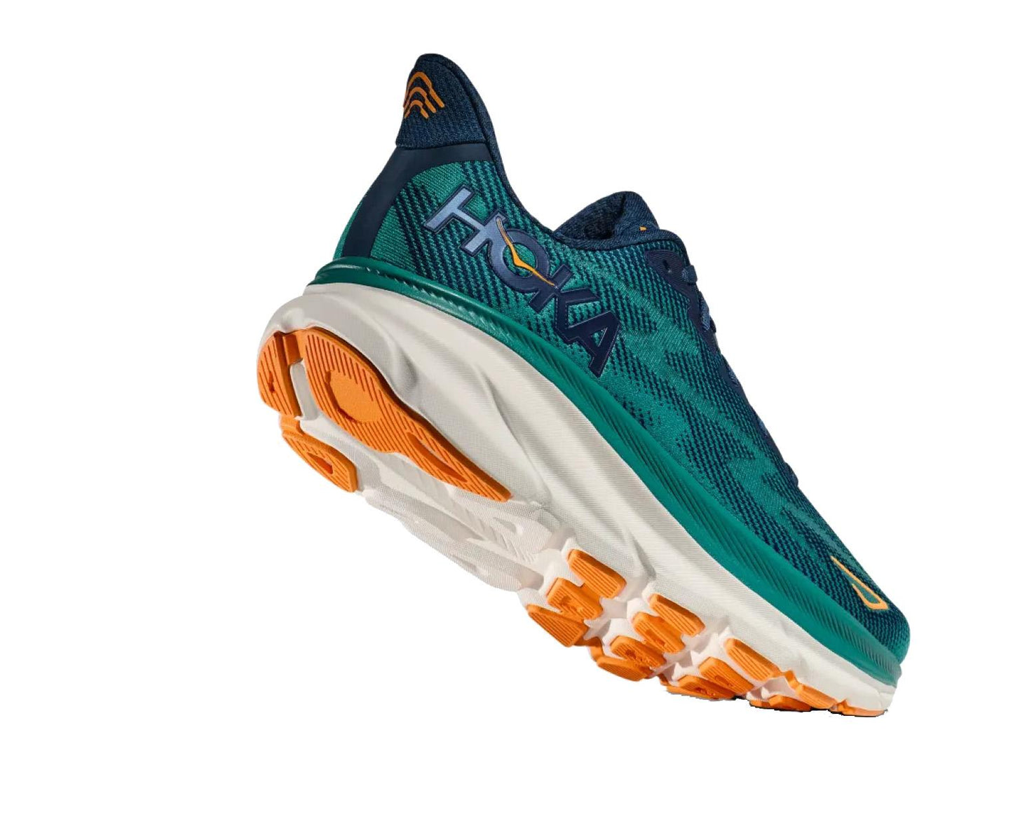 Scarpe sneakers da corsa uomo verde acqua/bianche/arancioni Clifton 9 Hoka A24