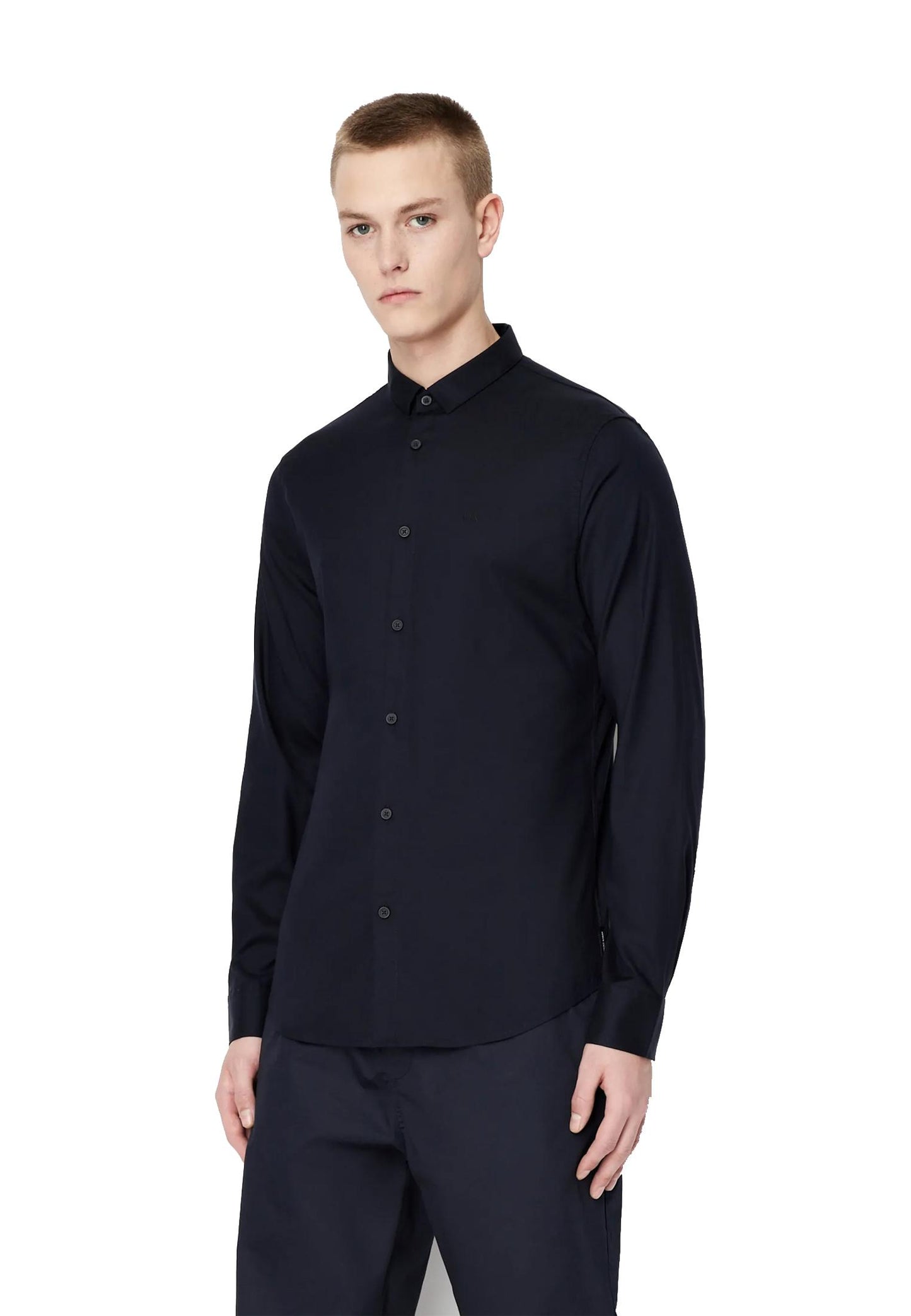 Camicia blu cotone satinato regular fit Armani Exchange P24