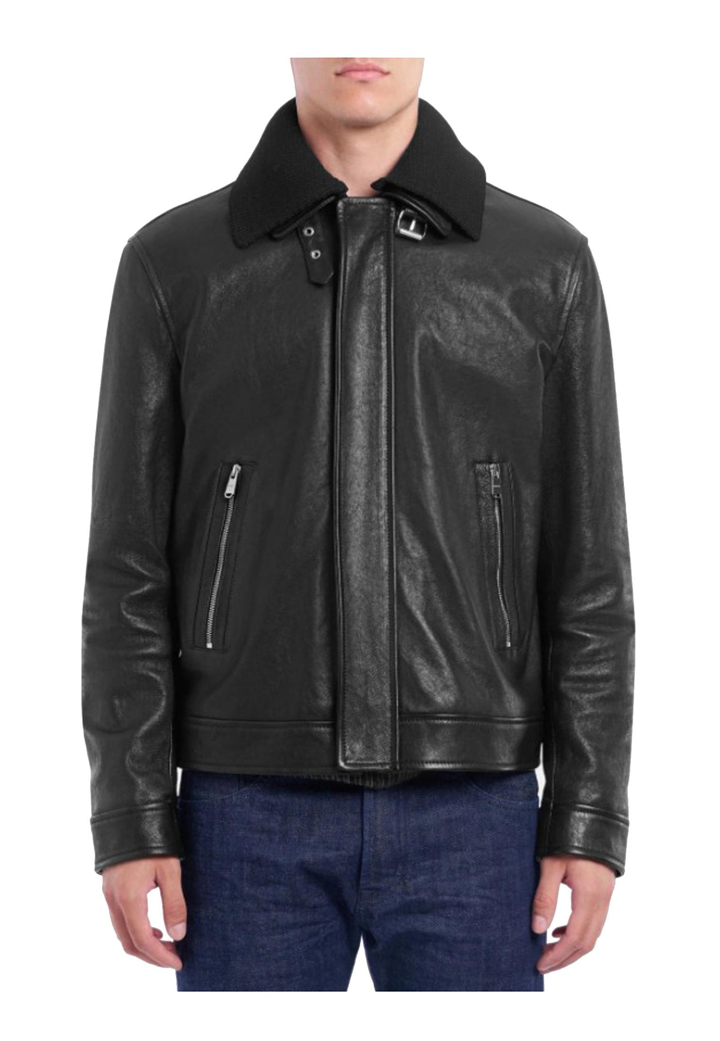 Giubbotto nero pelle aviatore con collo a camicia con zip Dondup A25 UJ976 PL0392U XXX999 DONDUP 