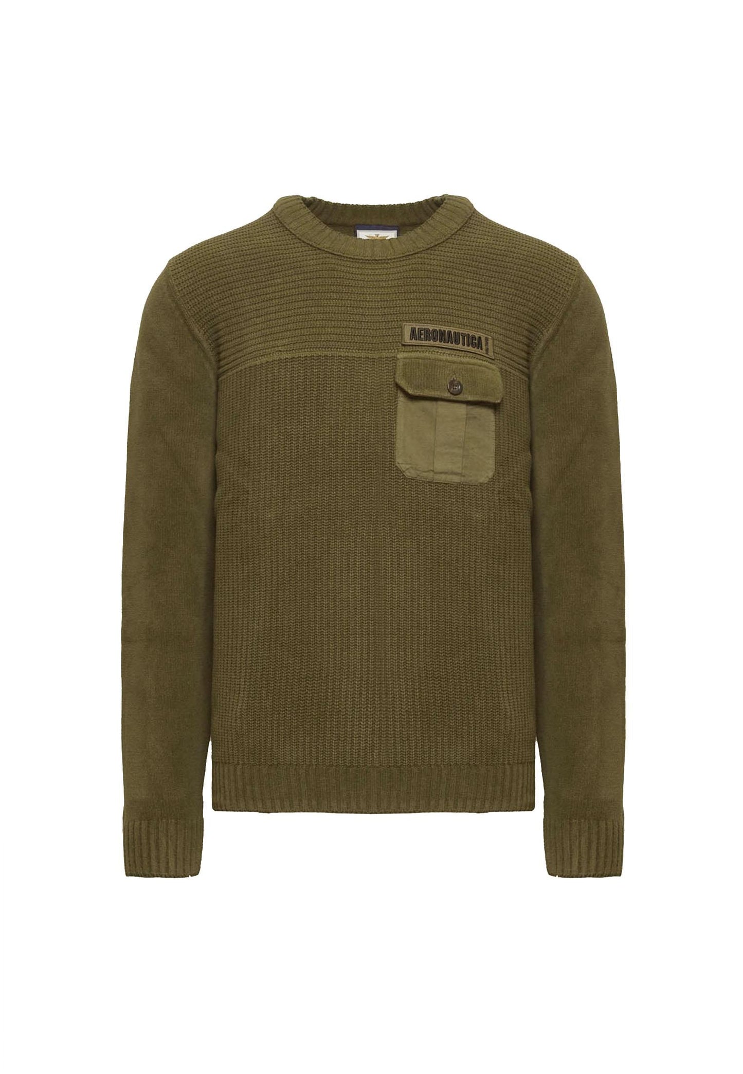 Maglia girocollo ciniglia oliva con taschino Aeronautica Militare A25 252MA1573UL00539 0719807198 AERONAUTICA MILITARE 