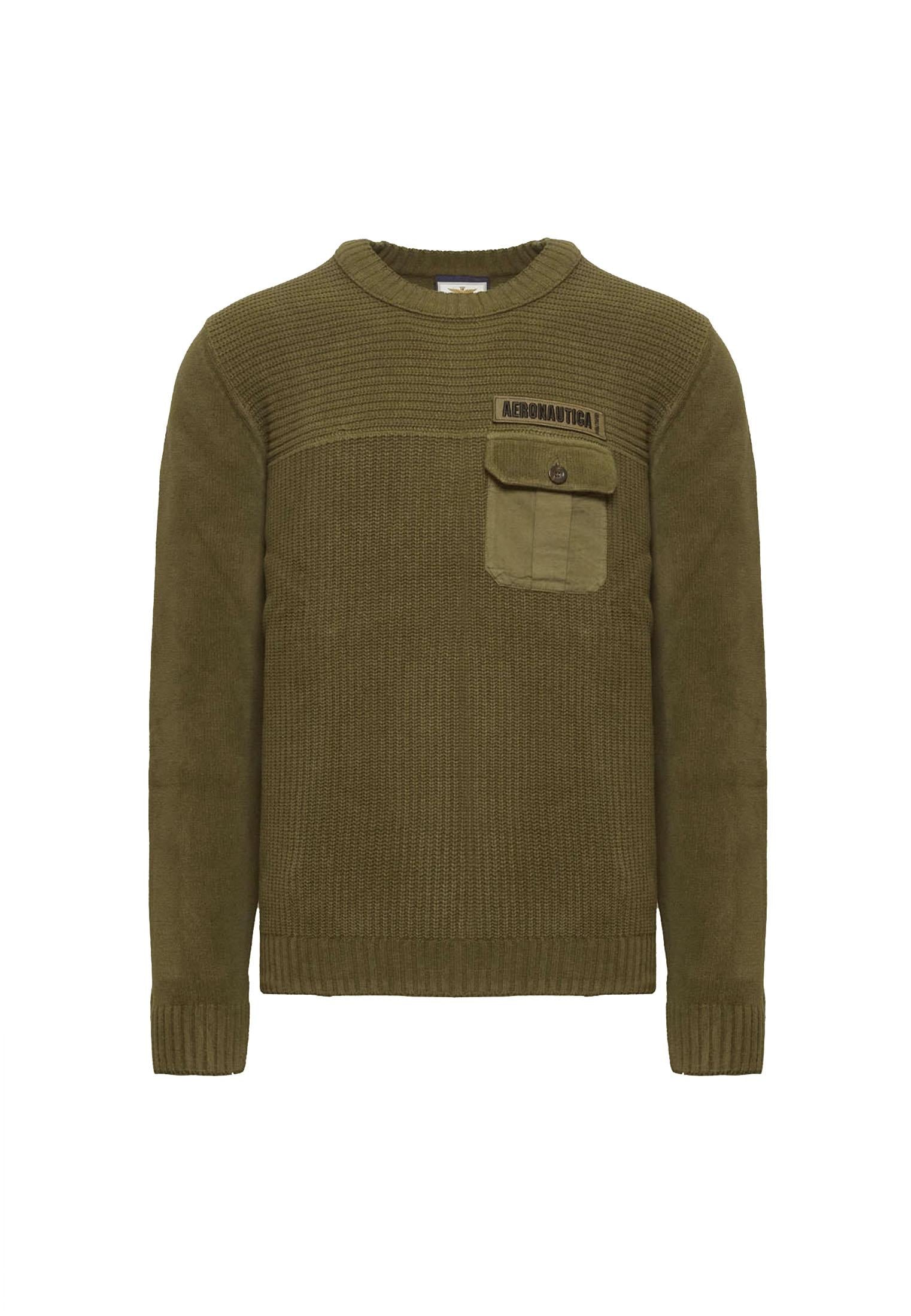 Maglia girocollo ciniglia oliva con taschino Aeronautica Militare A25 252MA1573UL00539 0719807198 AERONAUTICA MILITARE 