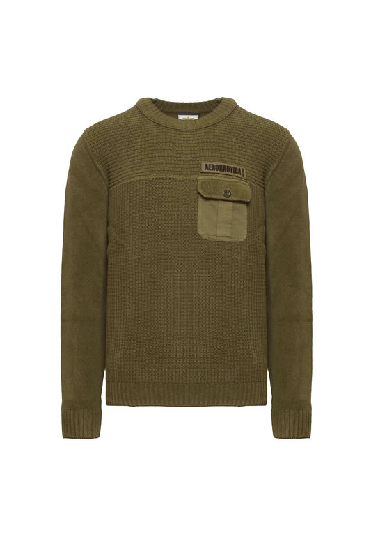 Maglia girocollo ciniglia oliva con taschino Aeronautica Militare A25 252MA1573UL00539 0719807198 AERONAUTICA MILITARE 