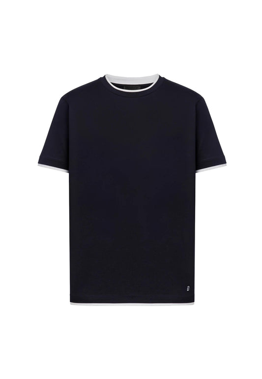 T-shirt girocollo cotone blu regular fit bordo bianco Dondup P26 US366 JF0271U XXX890 DONDUP 