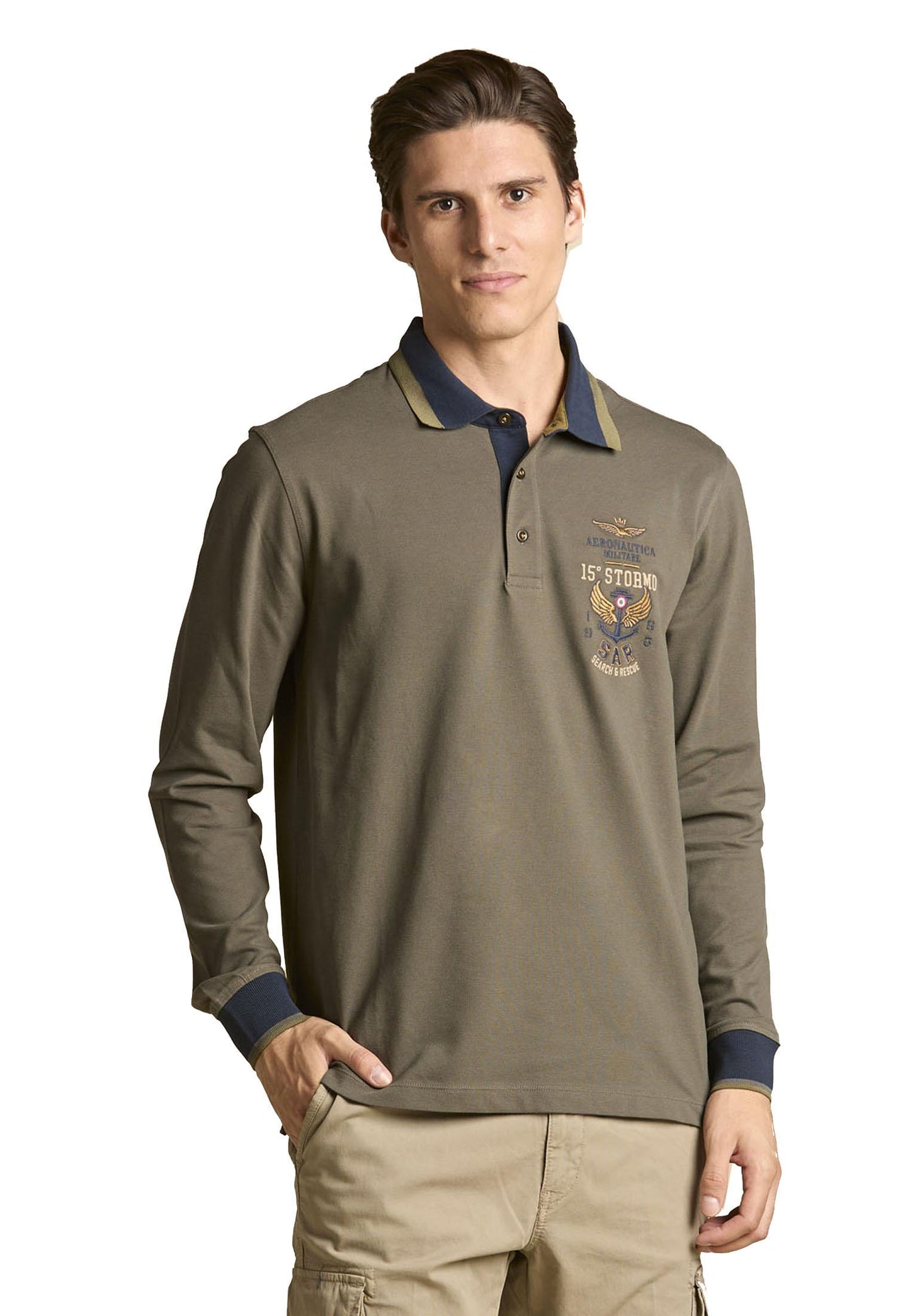 Polo grigio manica lunga ricamata Aeronautica Militare A25 252PO1896UP00173 3440034400 AERONAUTICA MILITARE 