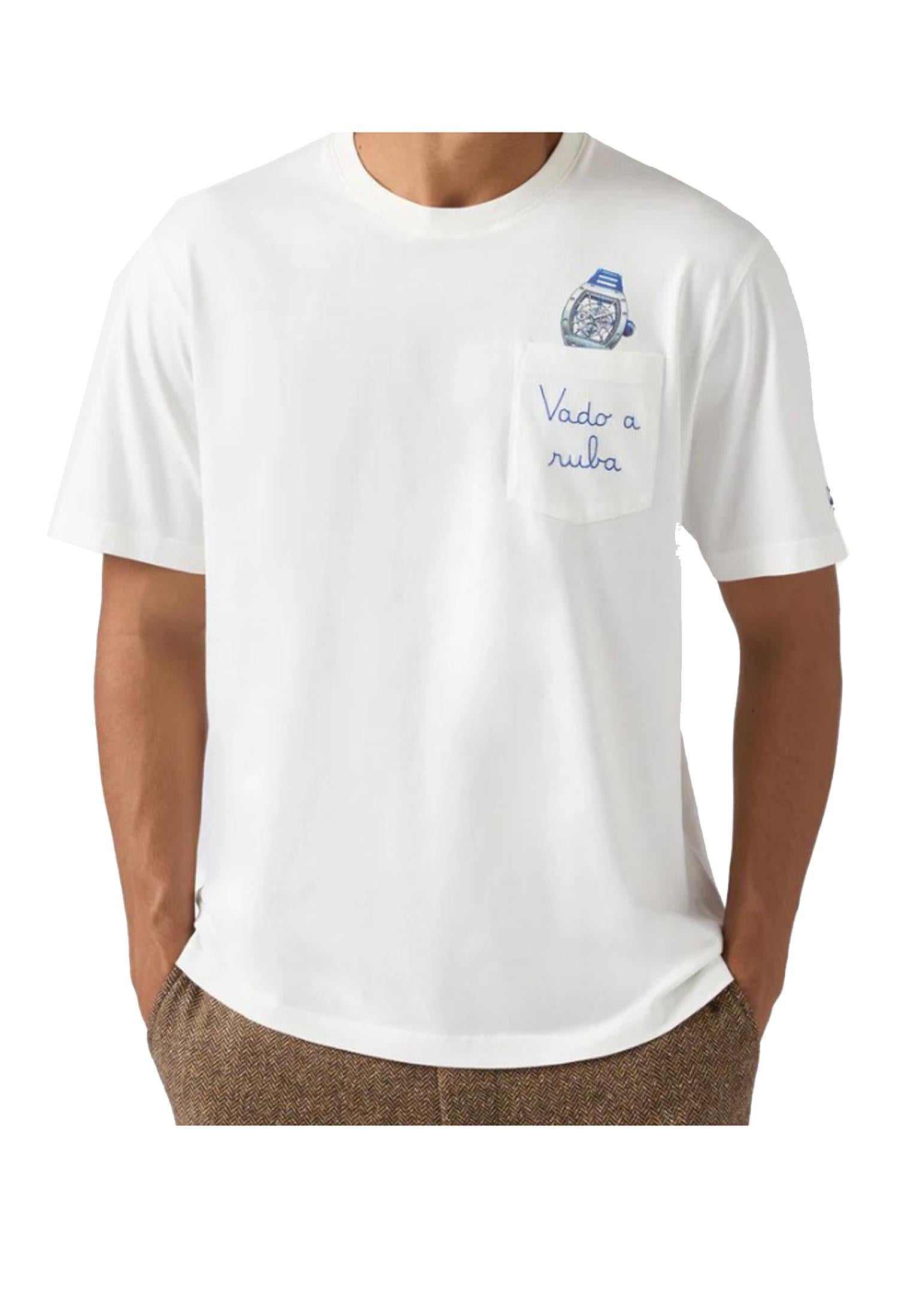 T-shirt bianca girocollo con taschino Connor Orologio MC2 Saint Barth A25 CONR0001 00656I00656I MC2 