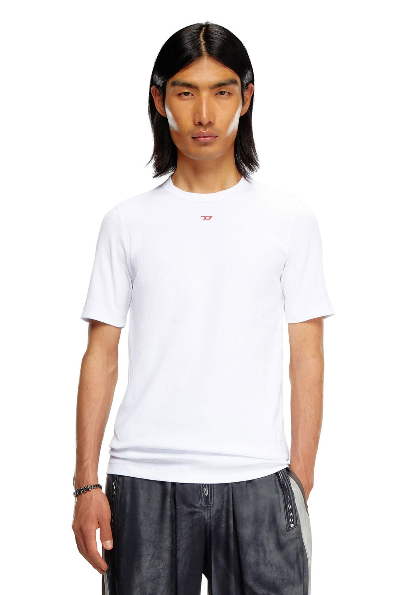 T-shirt bianca girocollo cotone slim fit basic D-Ribber-N Diesel P25