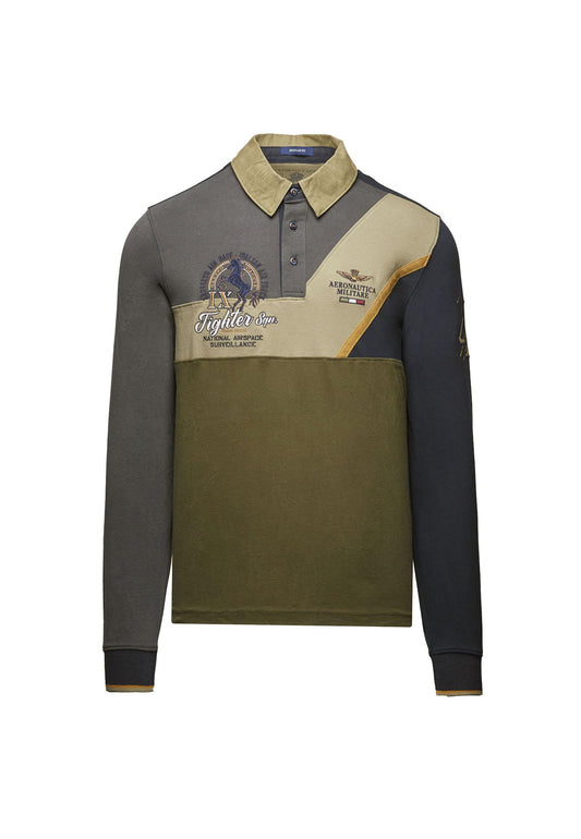Polo a manica lunga color-block verde oliva Aeronautica Militare A25 252PO1888UJ00703 9468394683 AERONAUTICA MILITARE 