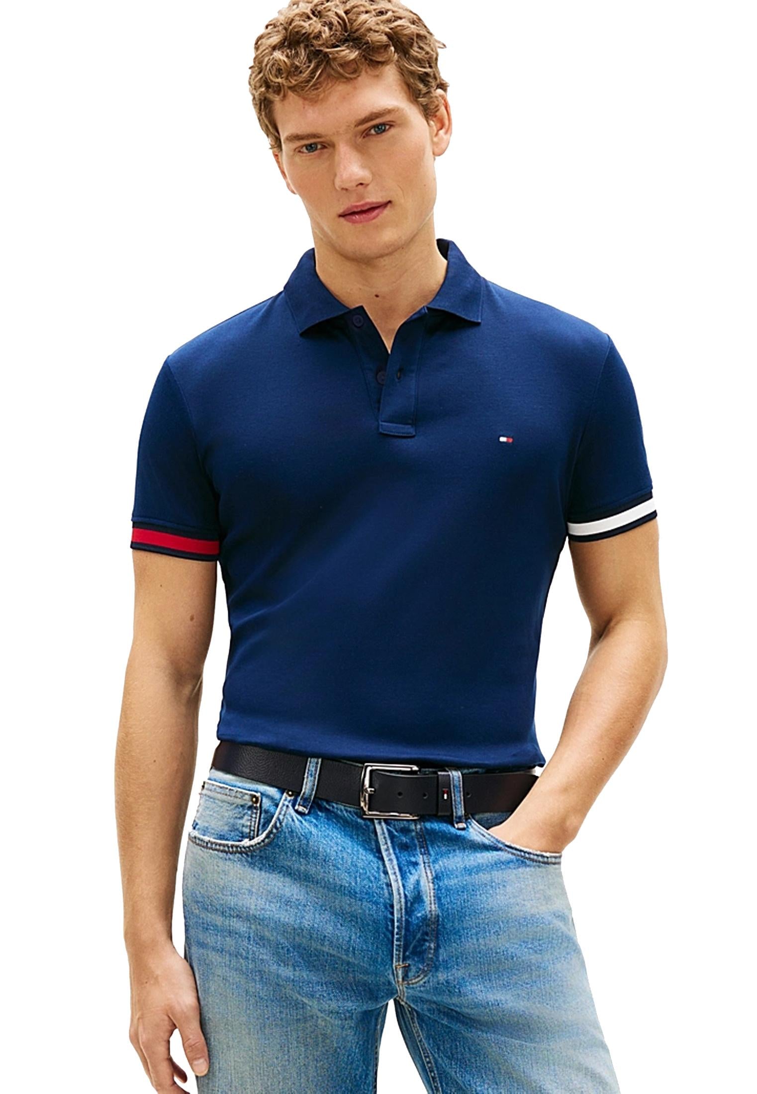 Polo cotone fasce maniche blu aderente slim fit Tommy Hilfiger P26 MW0MW42743DCC DCCDCC TOMMY HILFIGER 