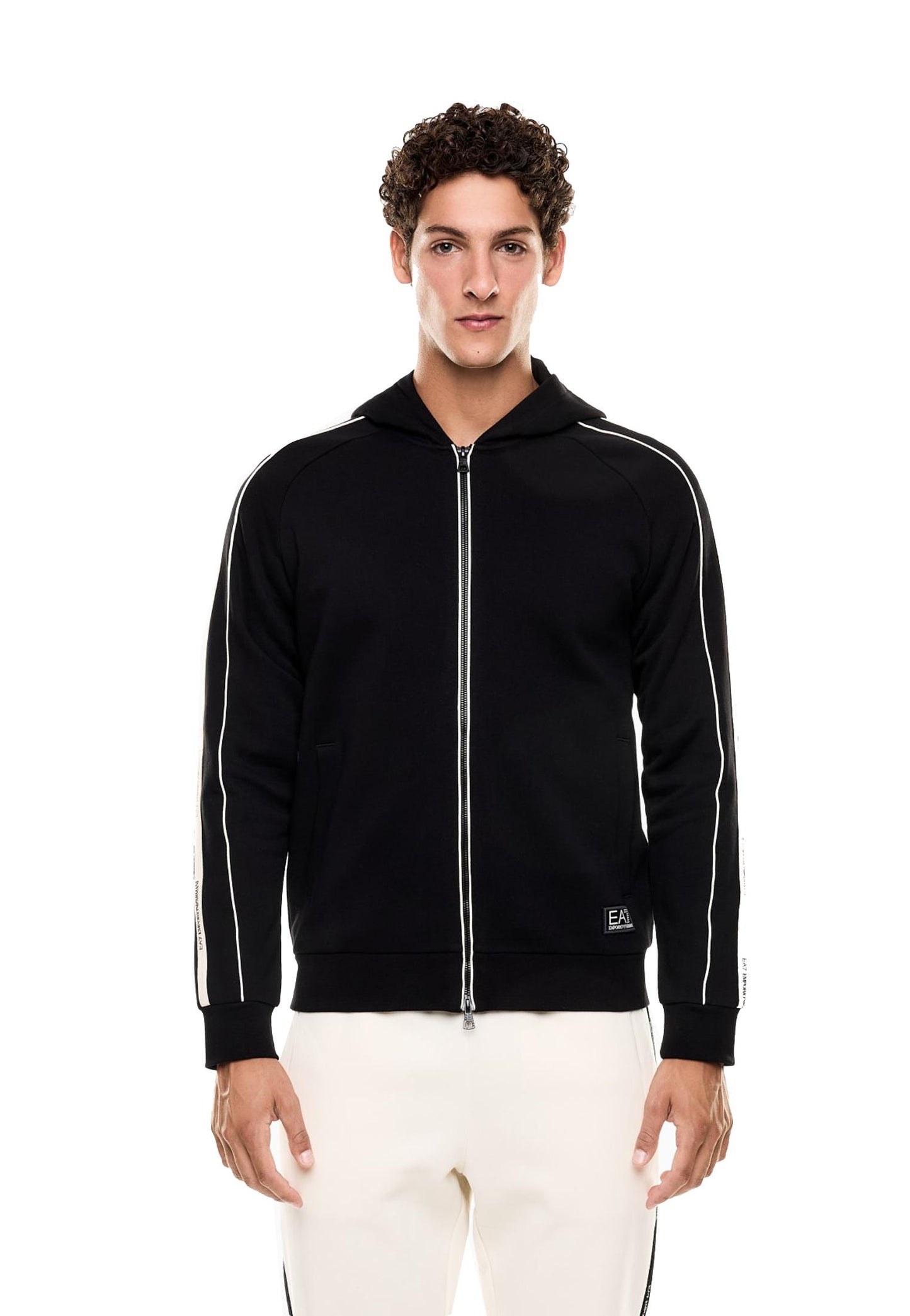 Felpa nera con cappuccio e full zip Logo Series EA7 Armani A25 7M000973 AF10377 UC001UC001 EA7 