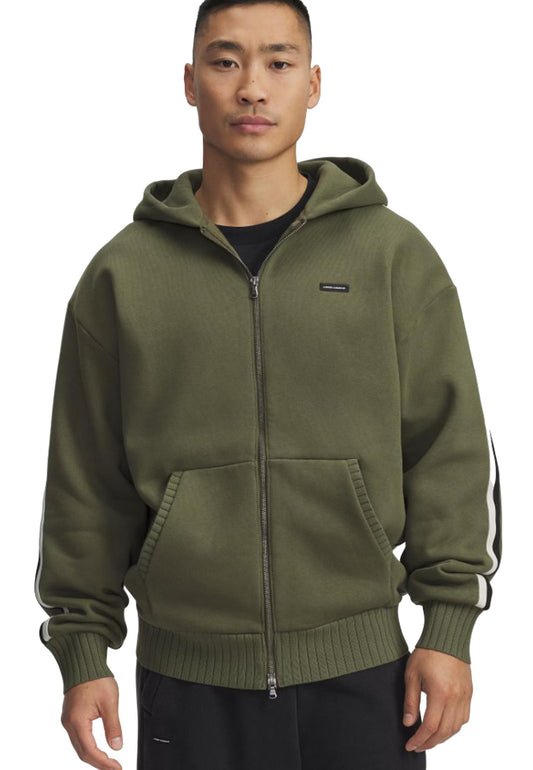Felpa con cappuccio e zip verde Icon Heavy Rib FZ Under Armour A25 77-6003937 03900390 UNDER ARMOUR 