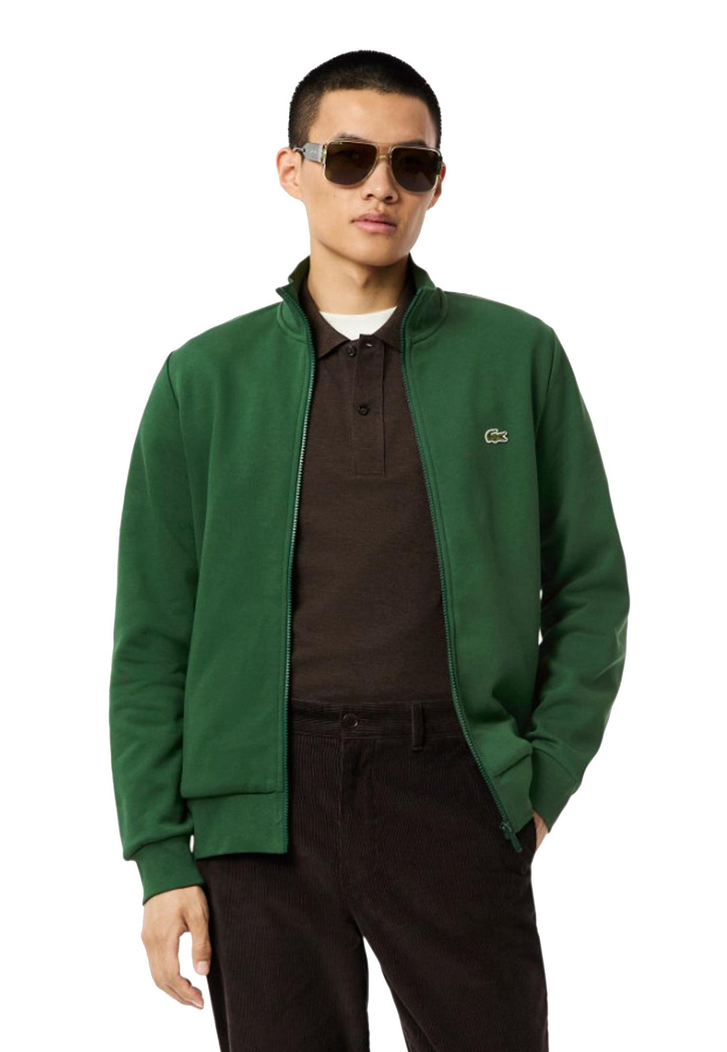 Felpa in pile collo alto full zip verde Lacoste A25 SH9622 132132 LACOSTE 
