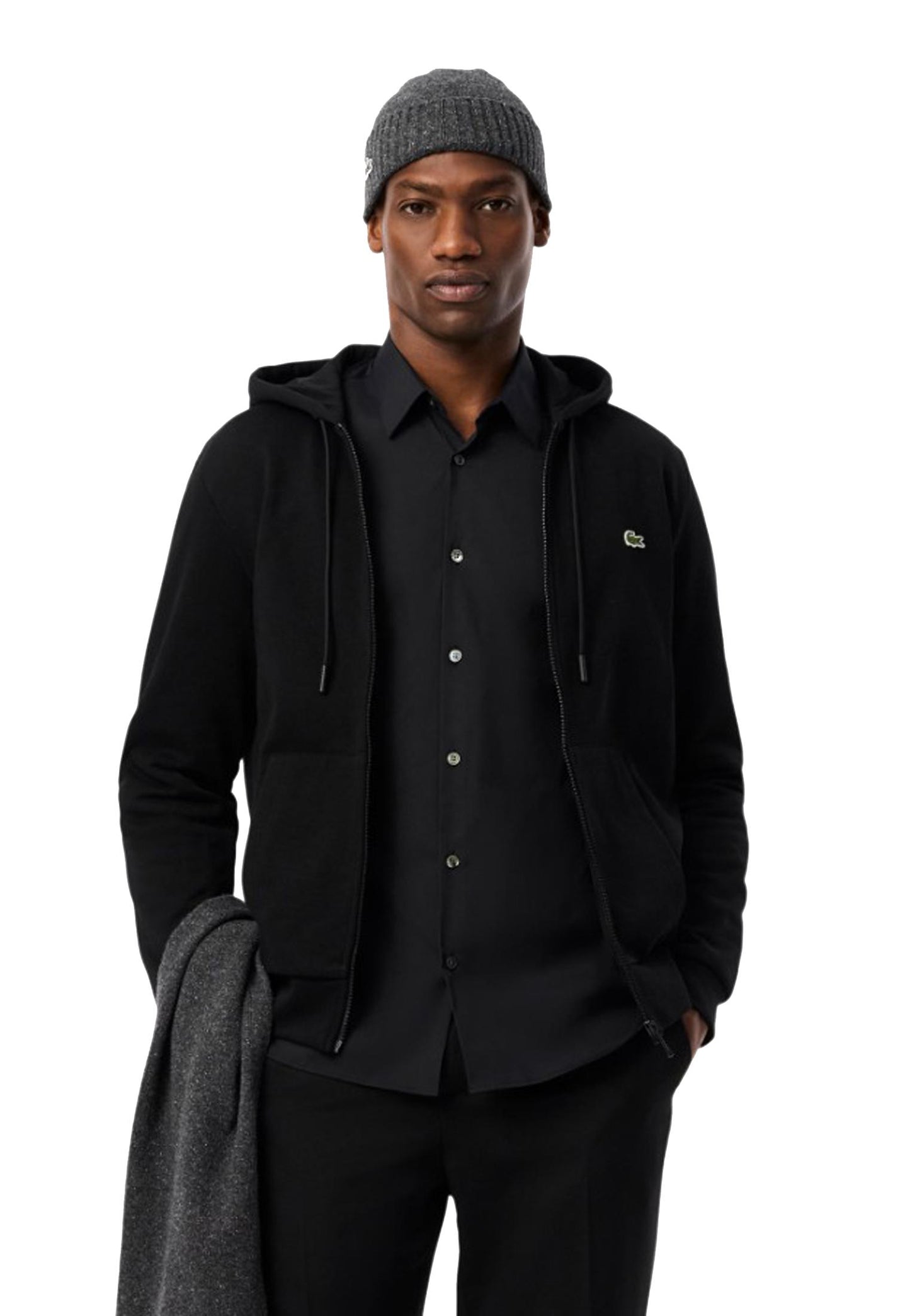 Felpa con cappuccio nera in pile full zip Lacoste A25 SH9626 031031 LACOSTE 