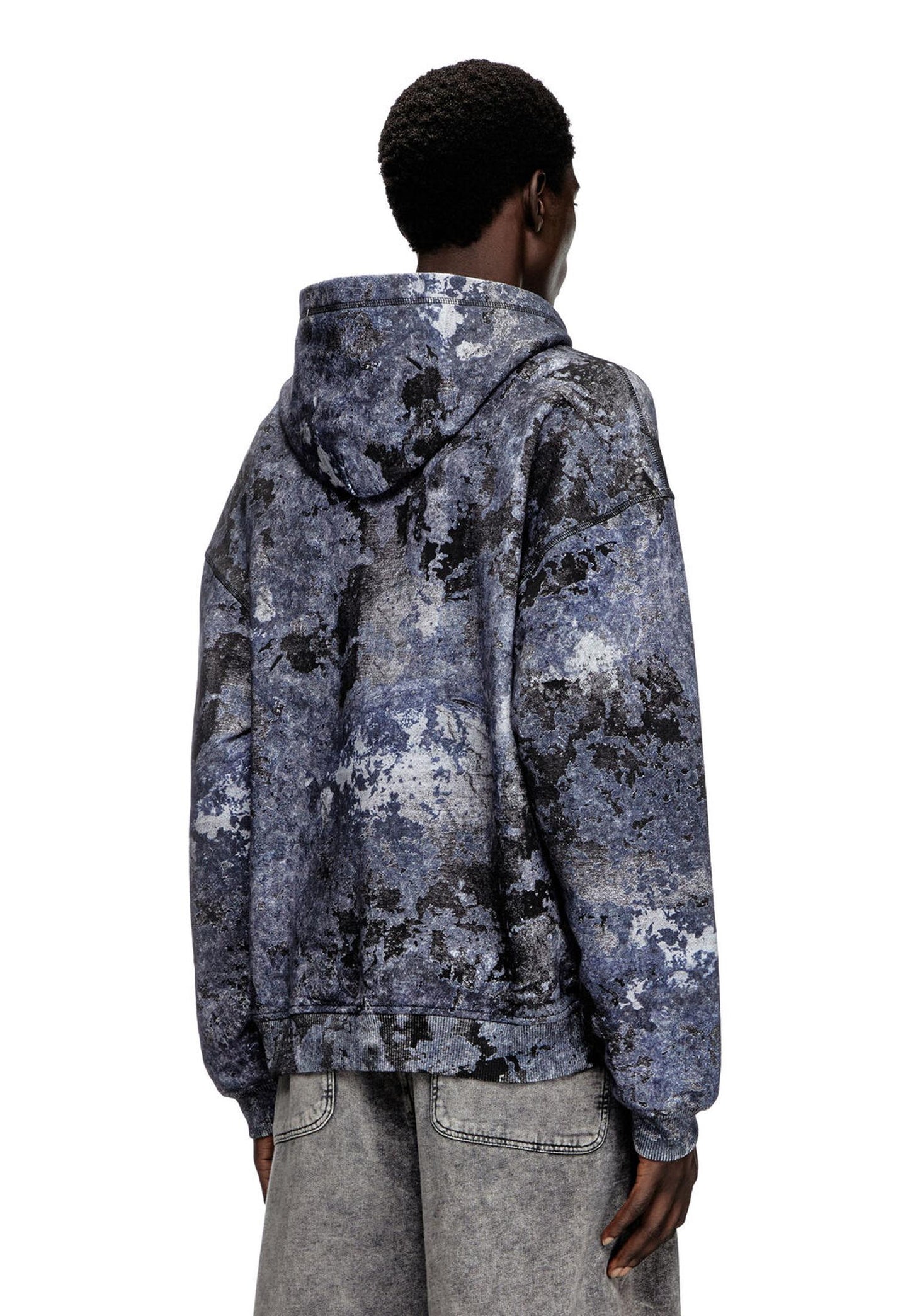 Felpa con cappuccio effetto marmorizzato blu S-Boxt-Hood-R8 Diesel P25