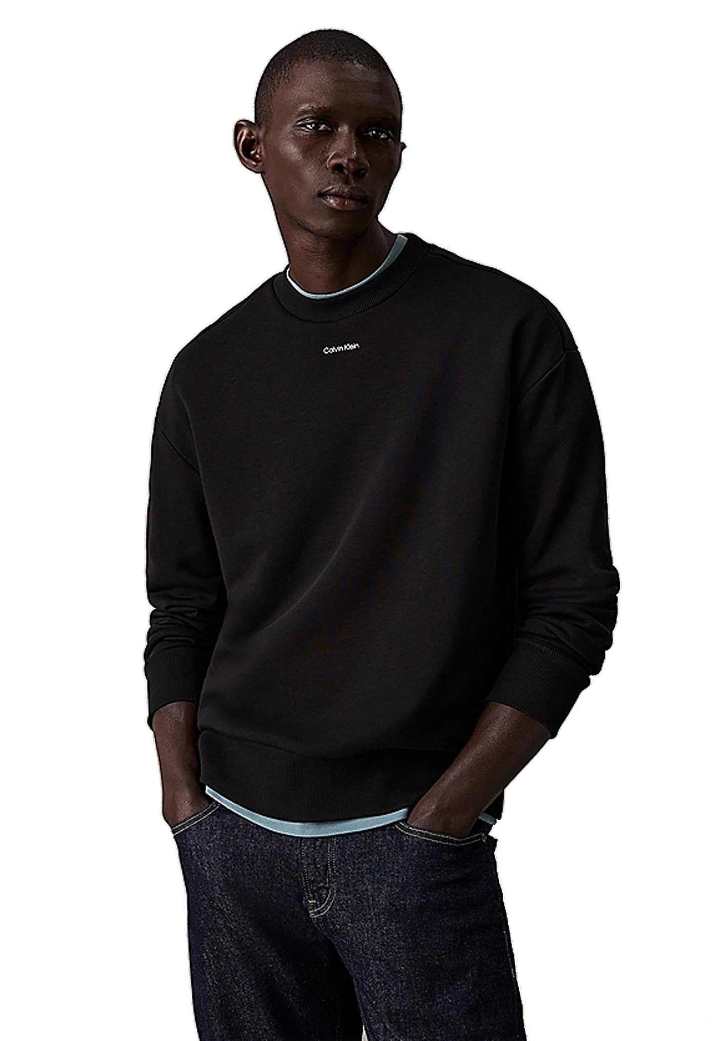 Felpa spugna cotone biologico nera girocollo Calvin Klein P25