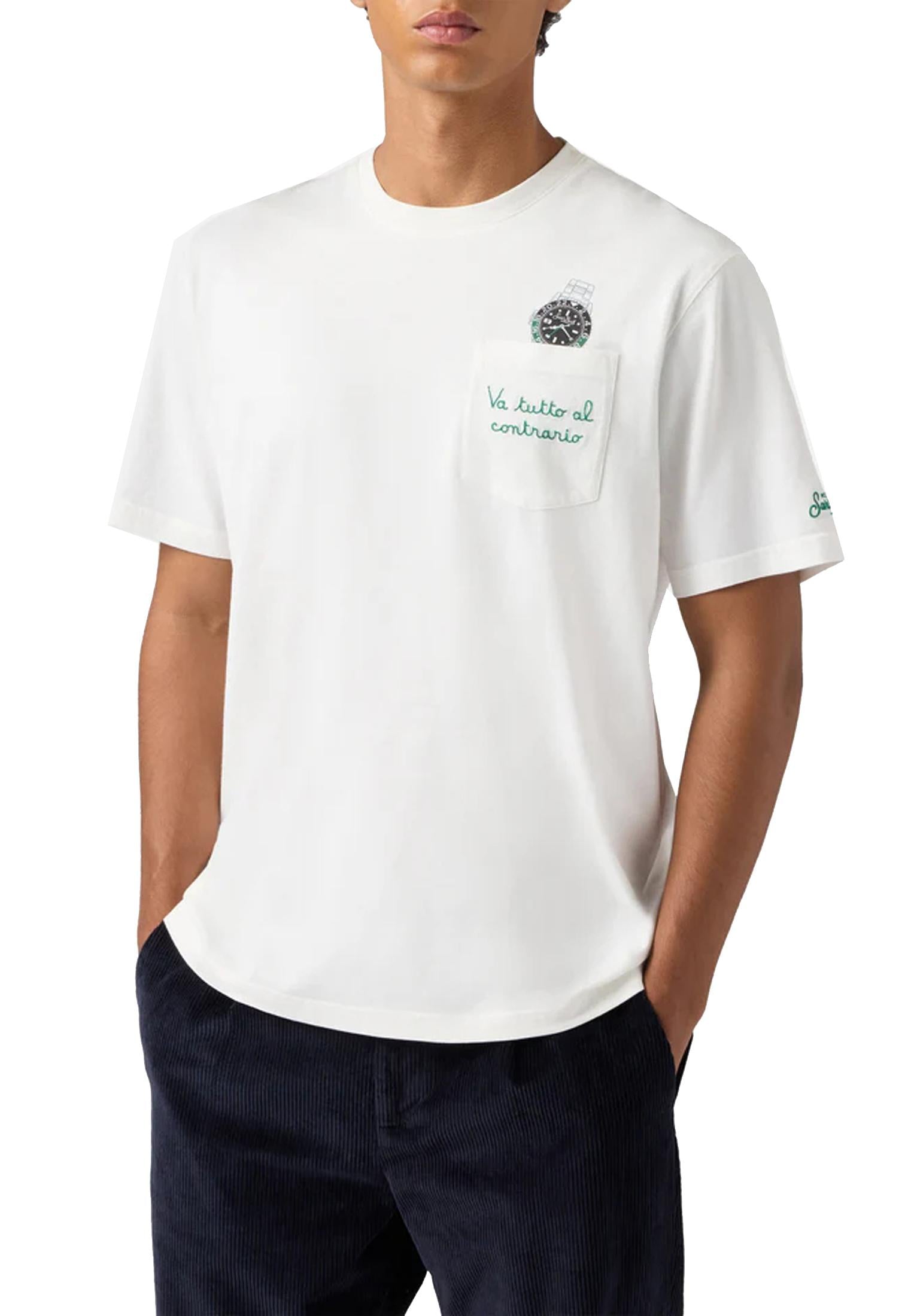 T-shirt girocollo bianca cotone orologio MC2 Saint Barth P26 AUS0001 00129L00129L MC2 