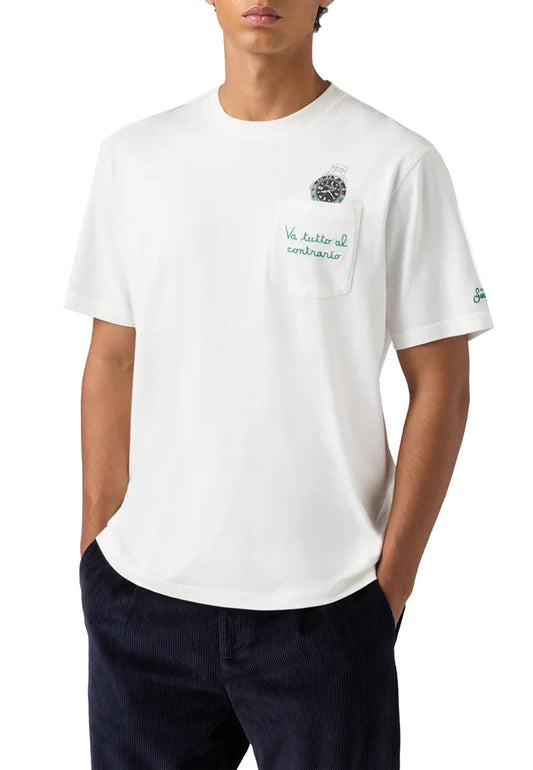 T-shirt girocollo bianca cotone orologio MC2 Saint Barth P26 AUS0001 00129L00129L MC2 