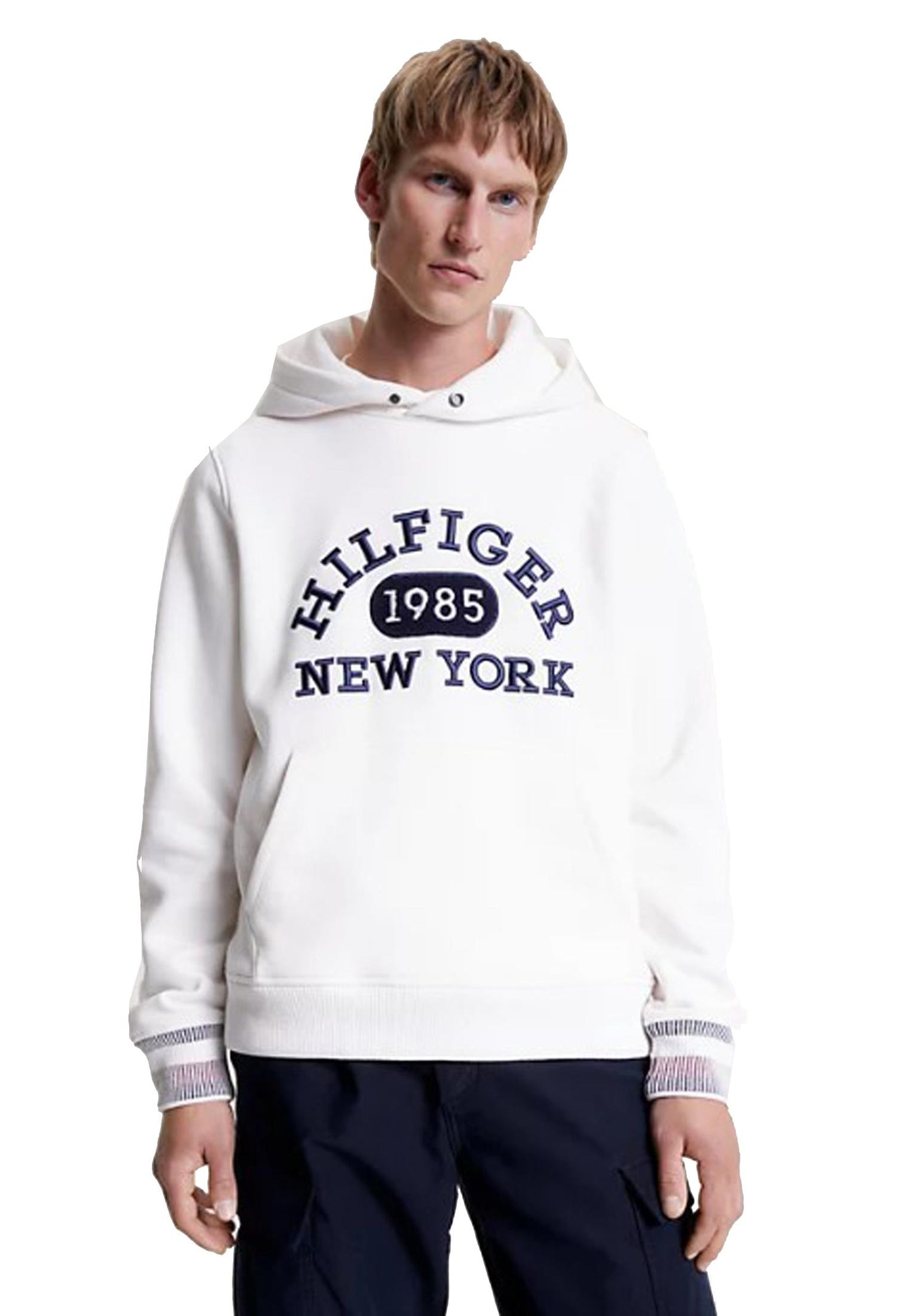 Felpa con cappuccio college cotone bianca Tommy Hilfiger A23