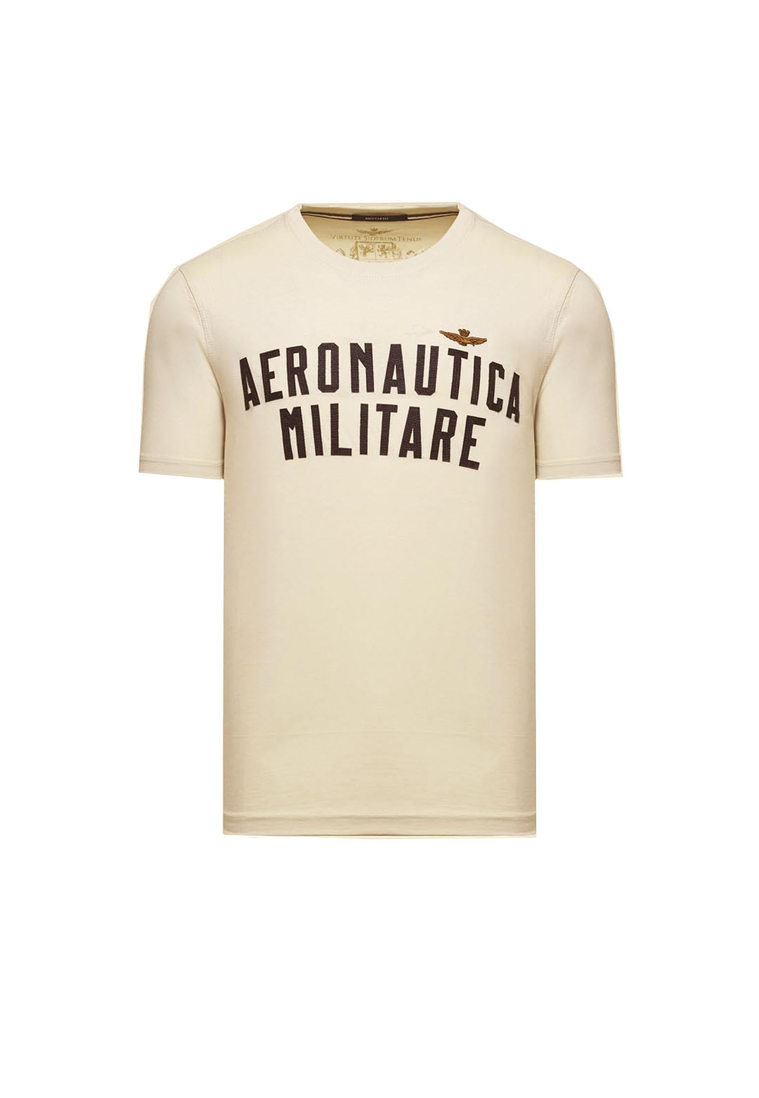 T-shirt girocollo cotone bianca logo feltro Aeronautica Militare A25 252TS2478UJ00641 7307873078 AERONAUTICA MILITARE 