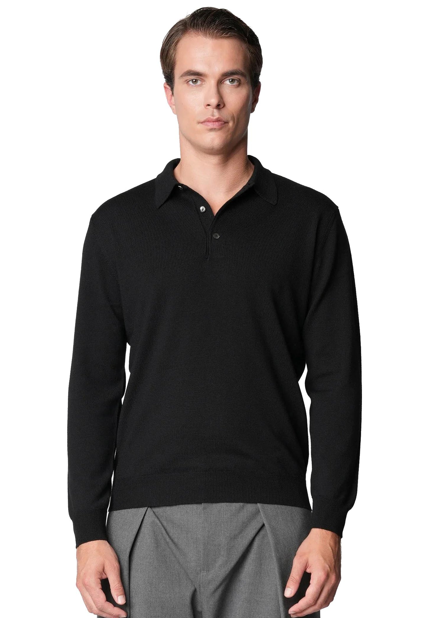 Maglia polo nera lana merino extrafine Bellwood A25 0325M0005 000016000016 BELLWOOD 