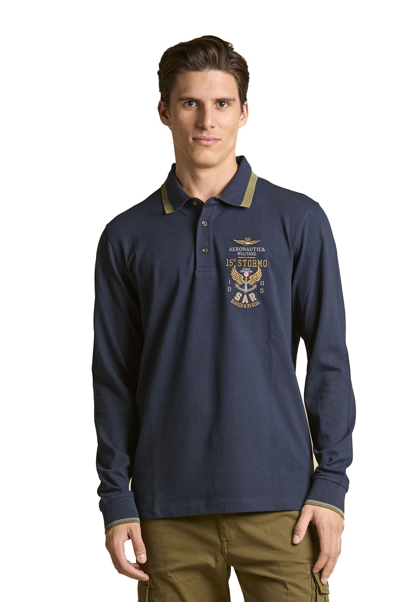 Polo blu manica lunga ricamata Aeronautica Militare A25 252PO1896UP00173 0818408184 AERONAUTICA MILITARE 