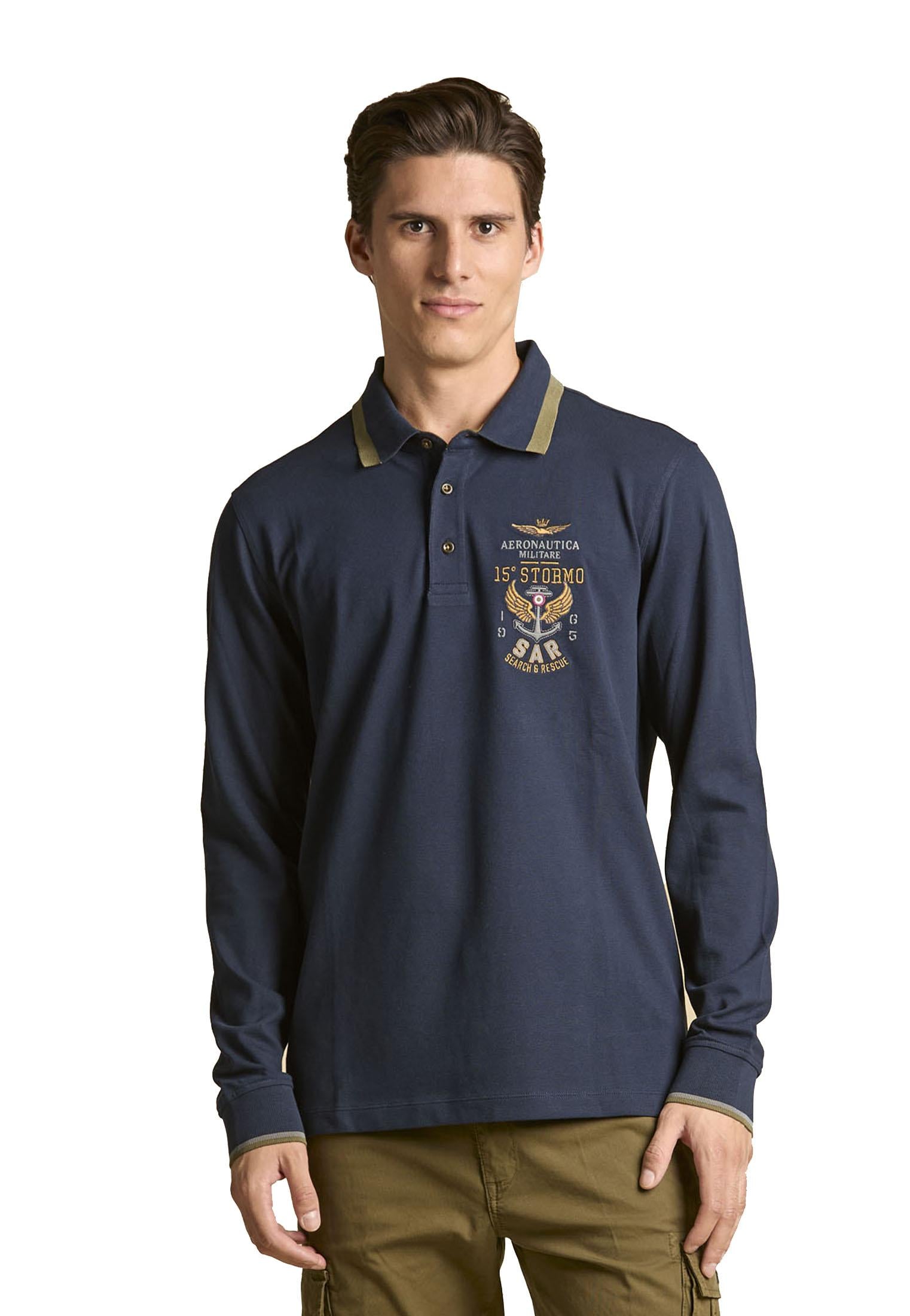 Polo blu manica lunga ricamata Aeronautica Militare A25 252PO1896UP00173 0818408184 AERONAUTICA MILITARE 